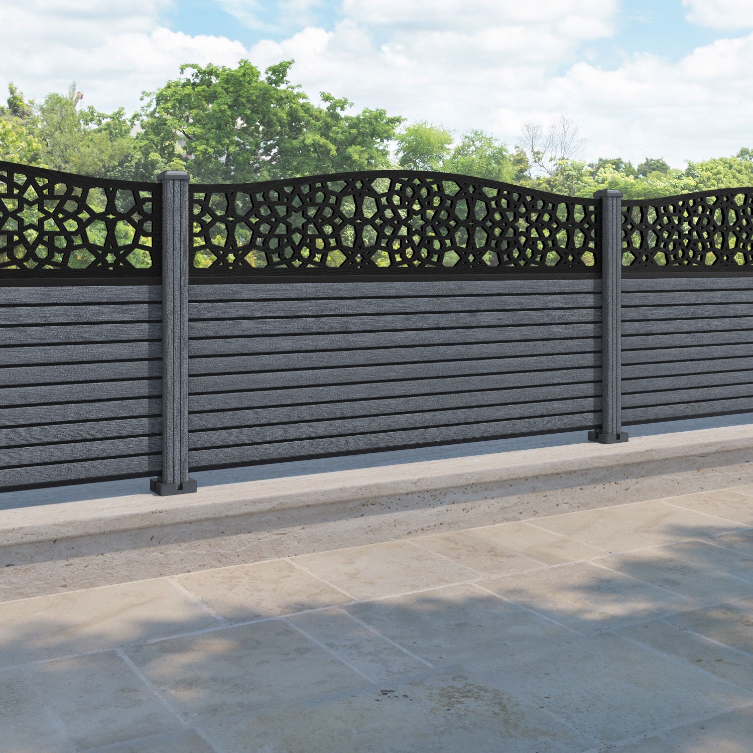 Hudson Nazira Curved Top Fence Panel - Anthracite - with our composite posts