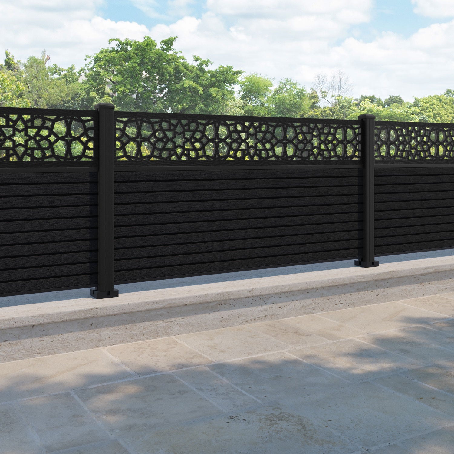 Hudson Nazira Fence Panel - Black - with our aluminium posts