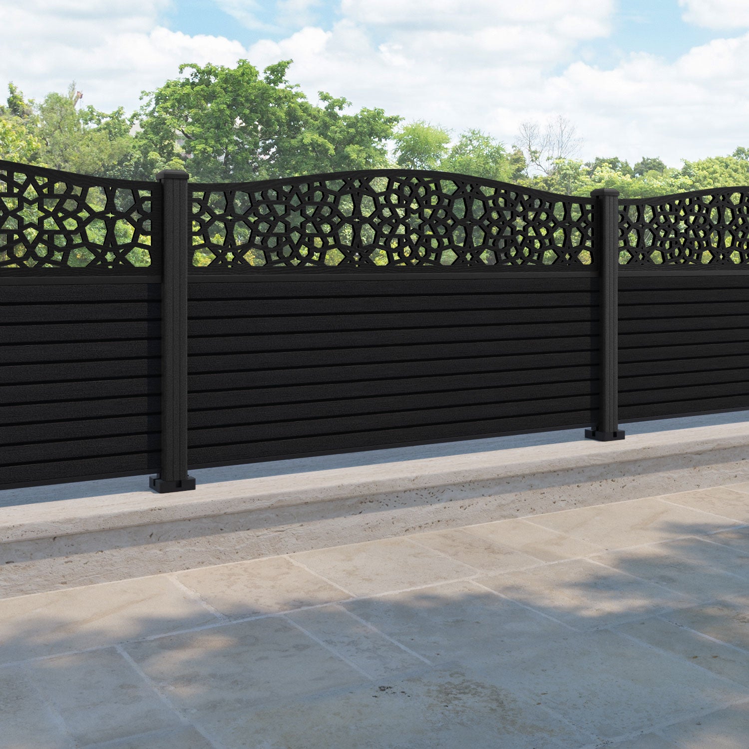 Hudson Nazira Curved Top Fence Panel - Black - with our composite posts