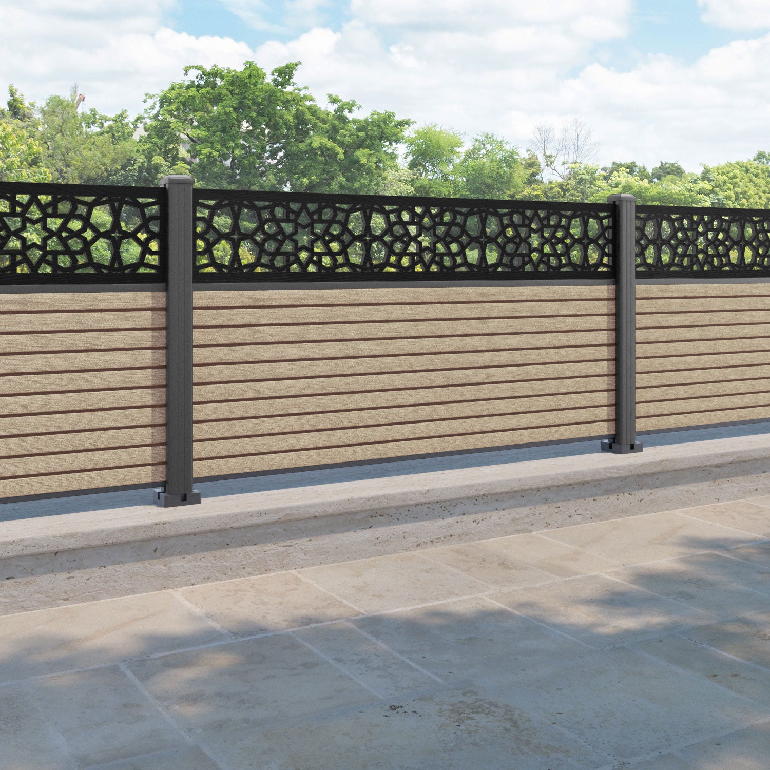 Hudson Nazira Fence Panel - Light Oak - with our aluminium posts