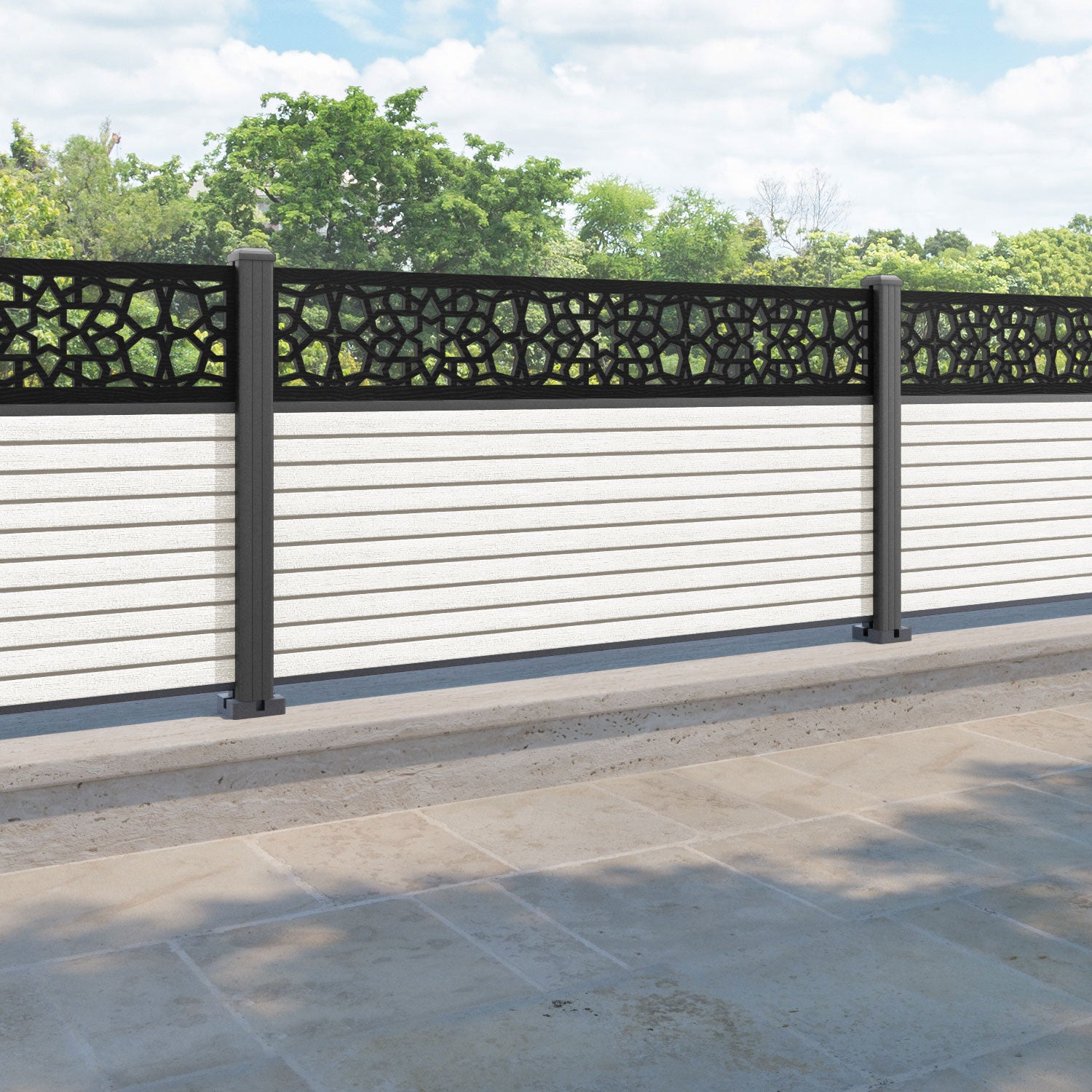 Hudson Nazira Fence Panel - Light Stone - with our aluminium posts