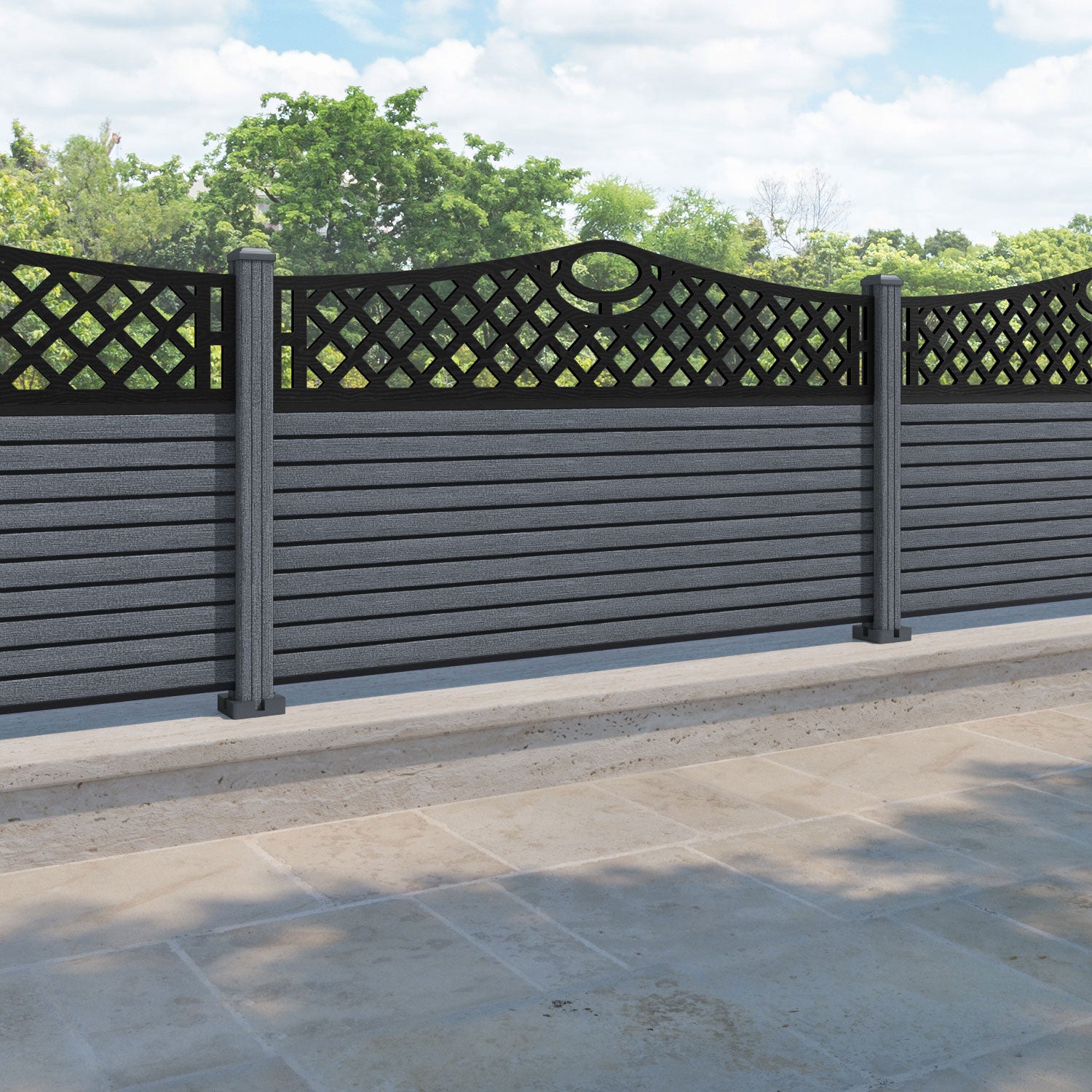 Hudson Oxford Curved Top Fence Panel - Anthracite - with our composite posts