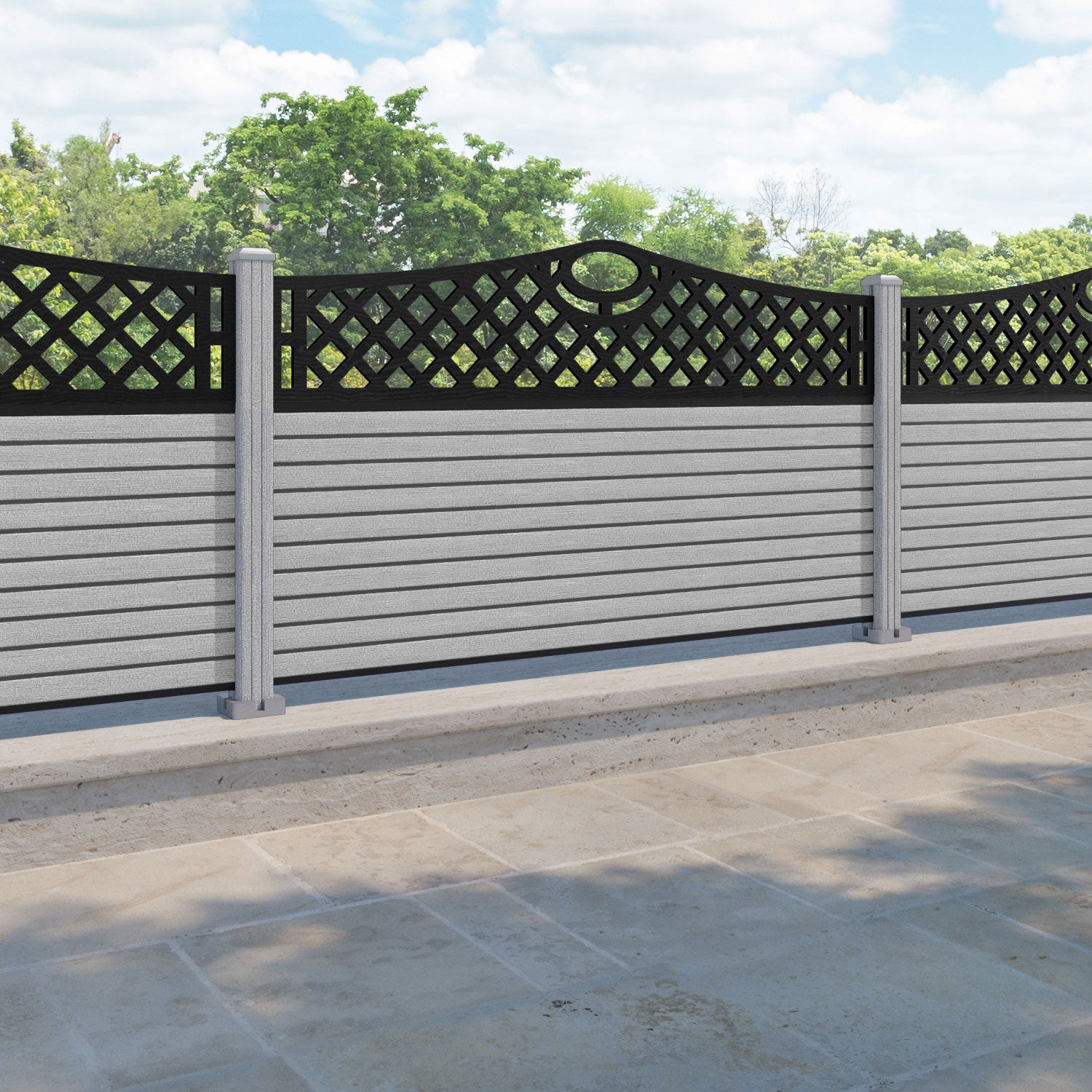 Hudson Oxford Curved Top Fence Panel - Light Grey - with our composite posts