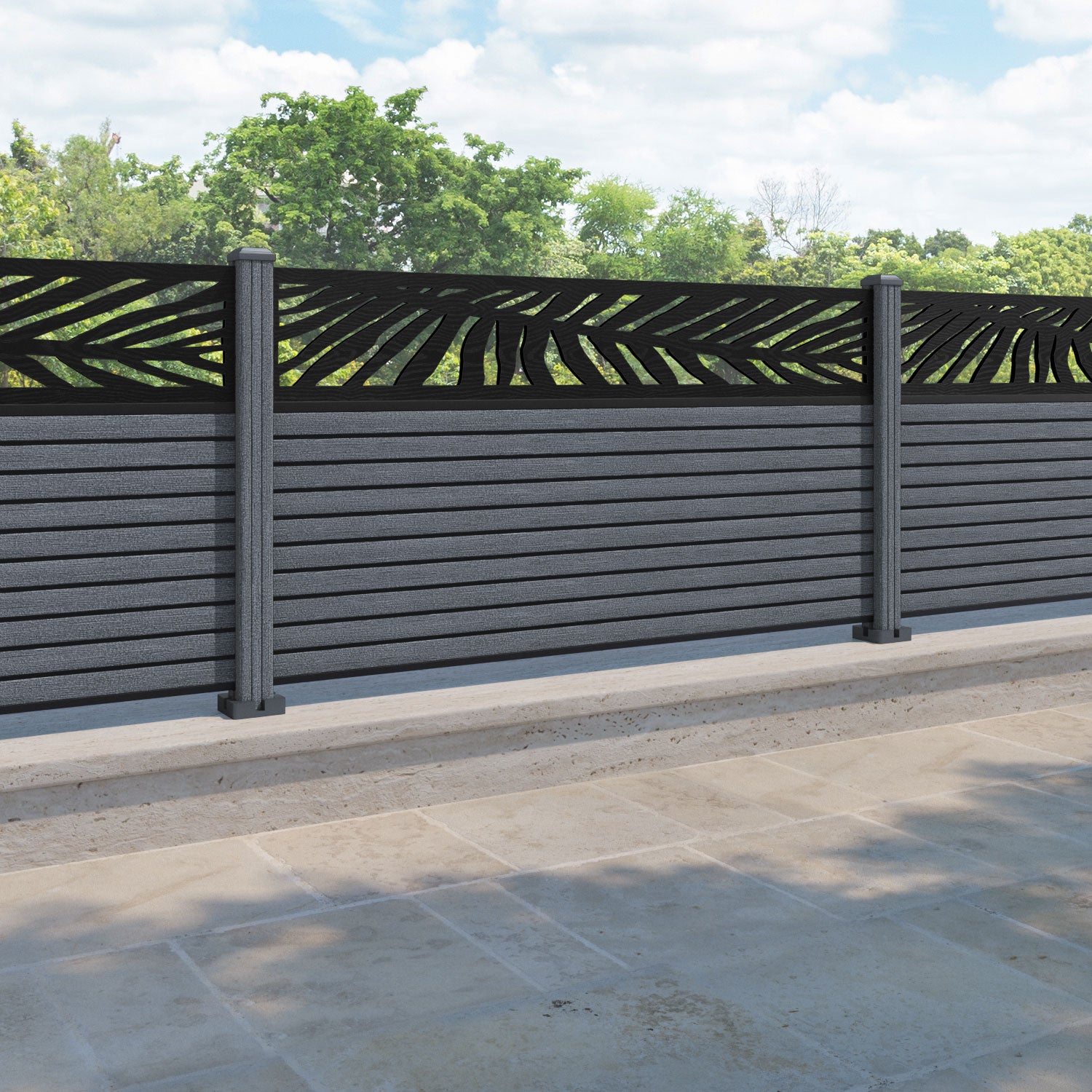 Hudson Palm Fence Panel - Anthracite - with our composite posts