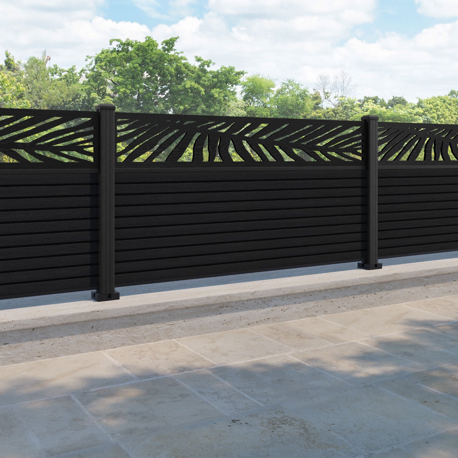 Hudson Palm Fence Panel - Black - with our composite posts