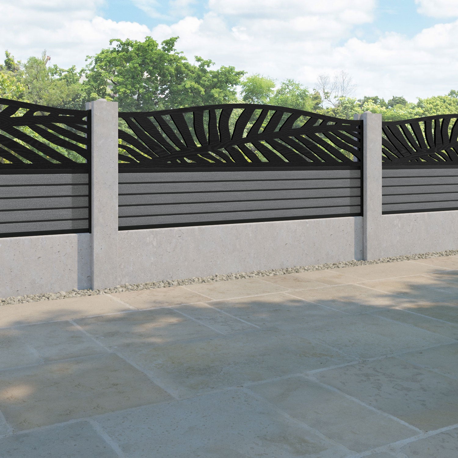 Hudson Palm Curved Top Fence Panel - Mid Grey - for existing concrete posts