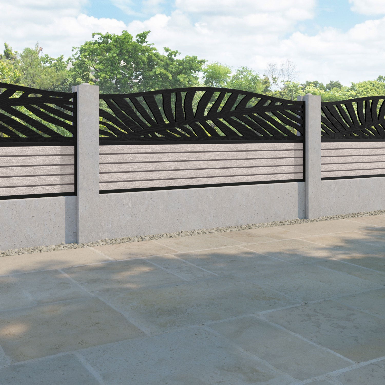 Hudson Palm Curved Top Fence Panel - Mid Stone - for existing concrete posts