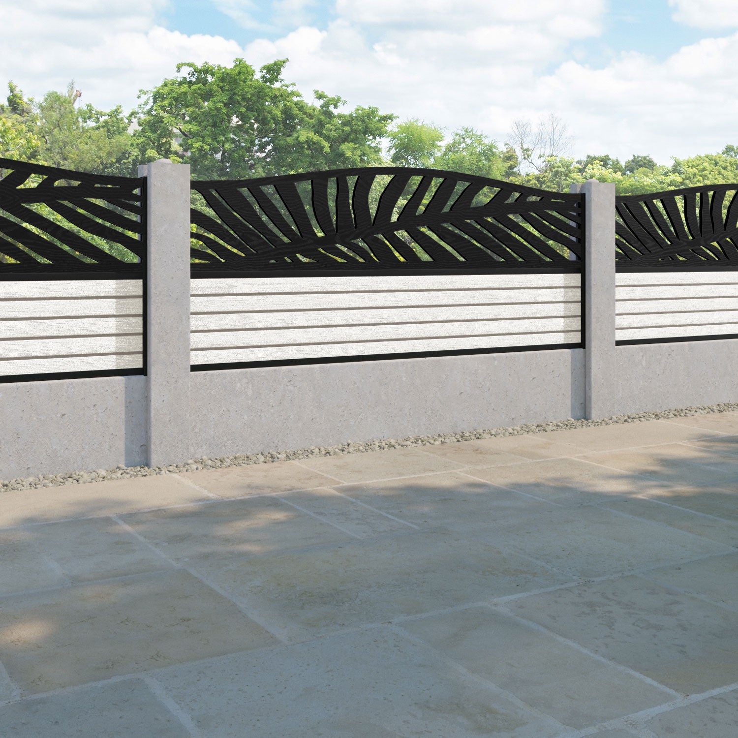 Hudson Palm Curved Top Fence Panel - Light Stone - for existing concrete posts
