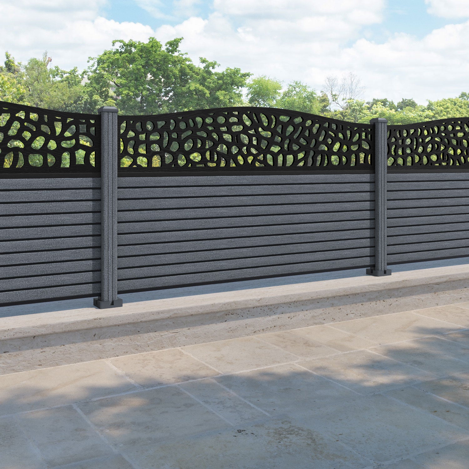 Hudson Pebble Curved Top Fence Panel - Anthracite - with our composite posts