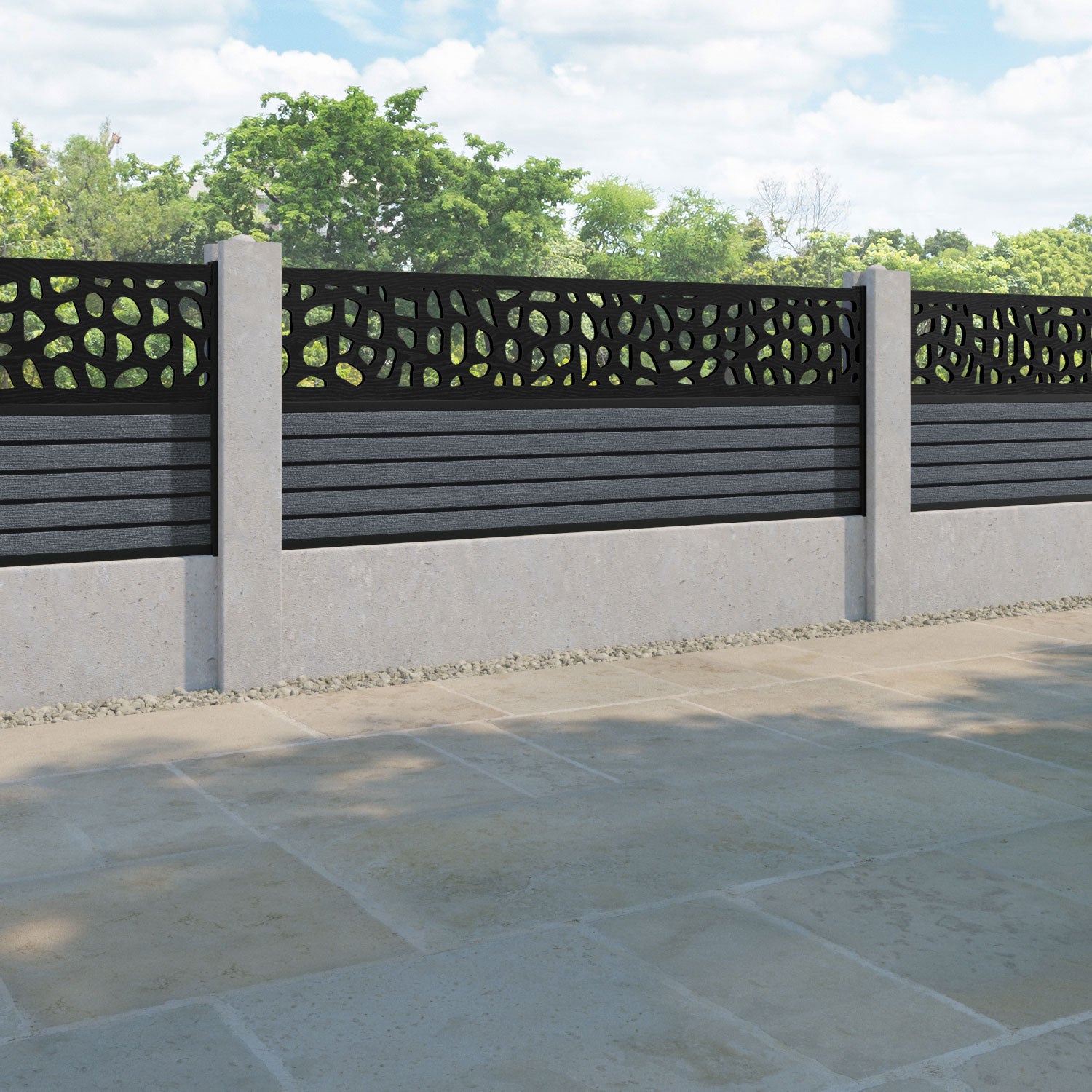 Hudson Pebble Fence Panel - Anthracite - for existing concrete posts