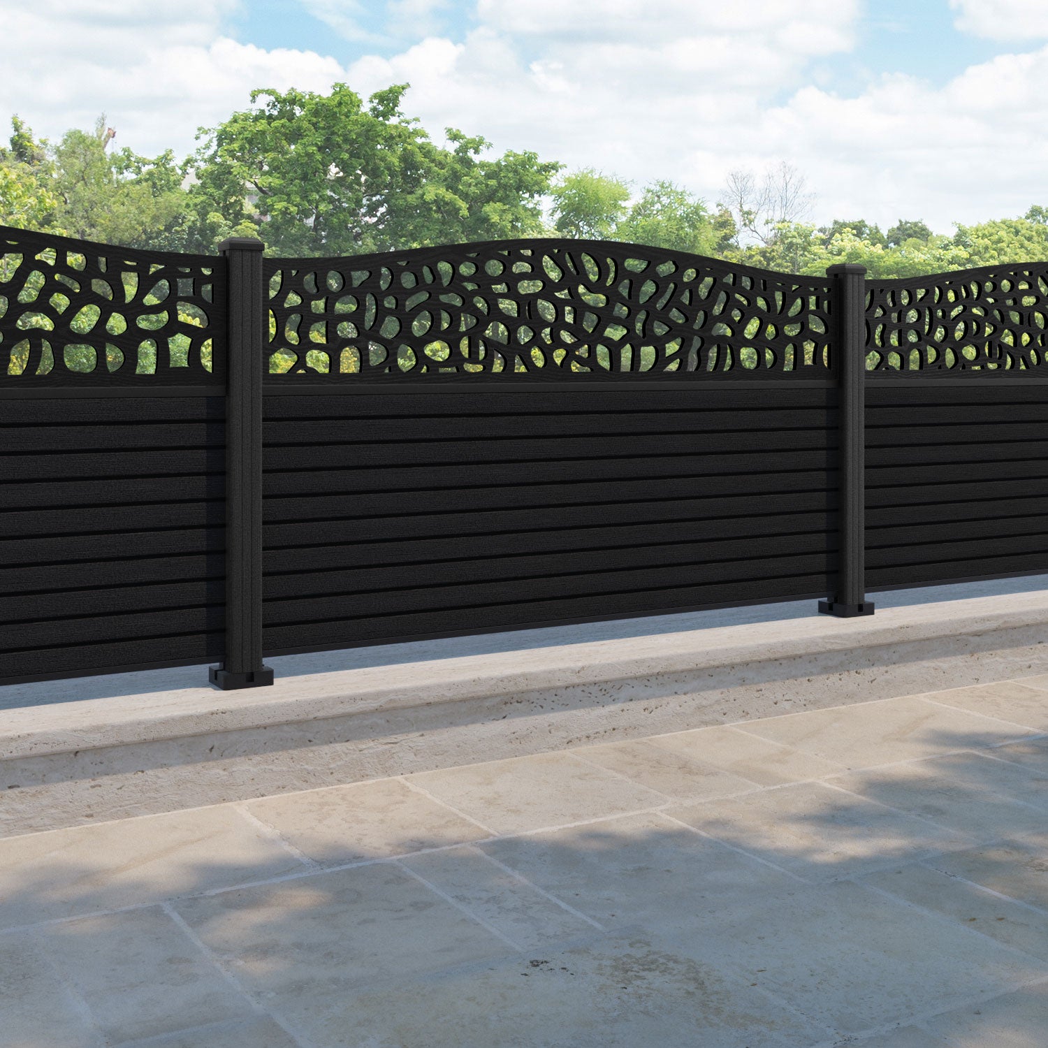 Hudson Pebble Curved Top Fence Panel - Black - with our composite posts