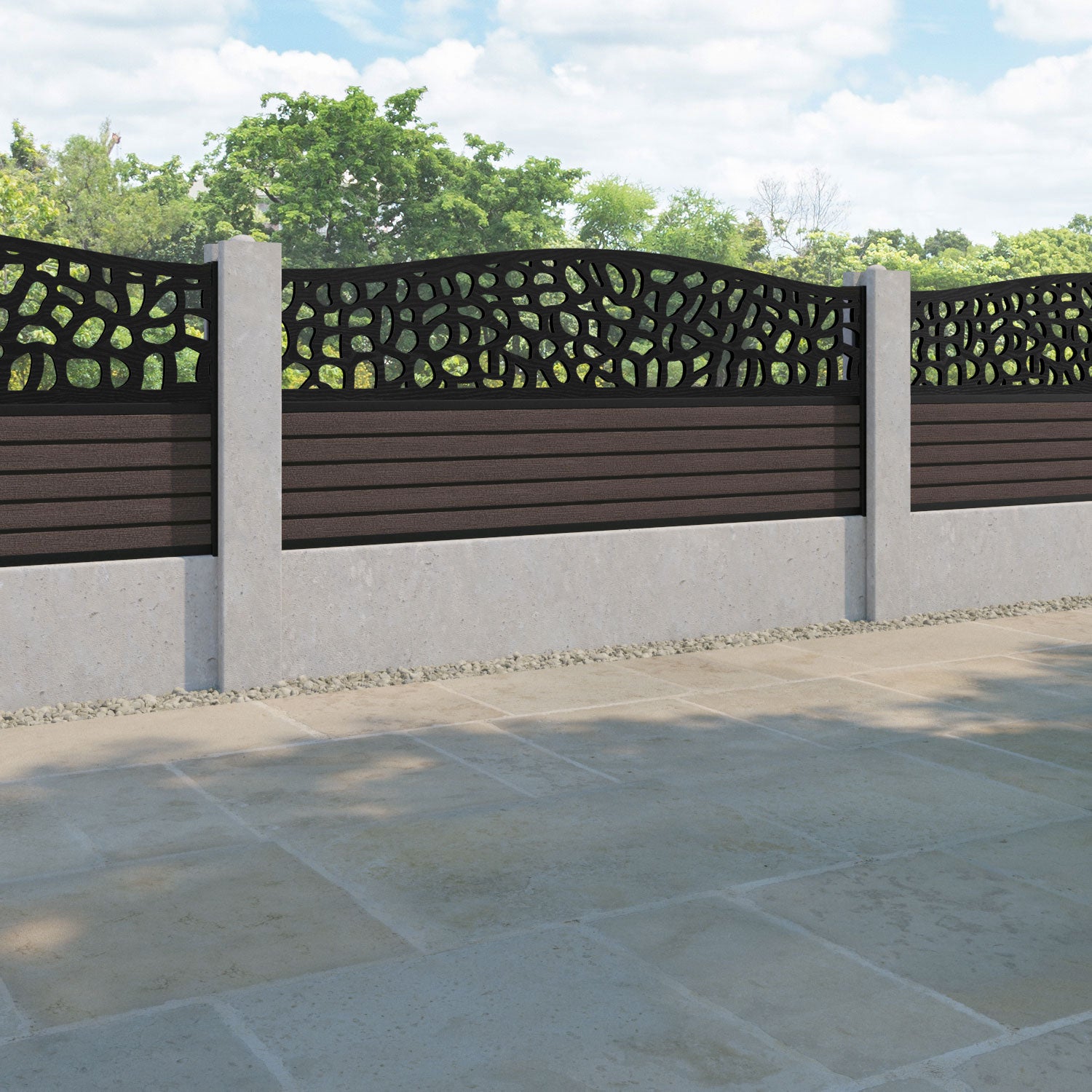 Hudson Pebble Curved Top Fence Panel - Mid Brown - for existing concrete posts