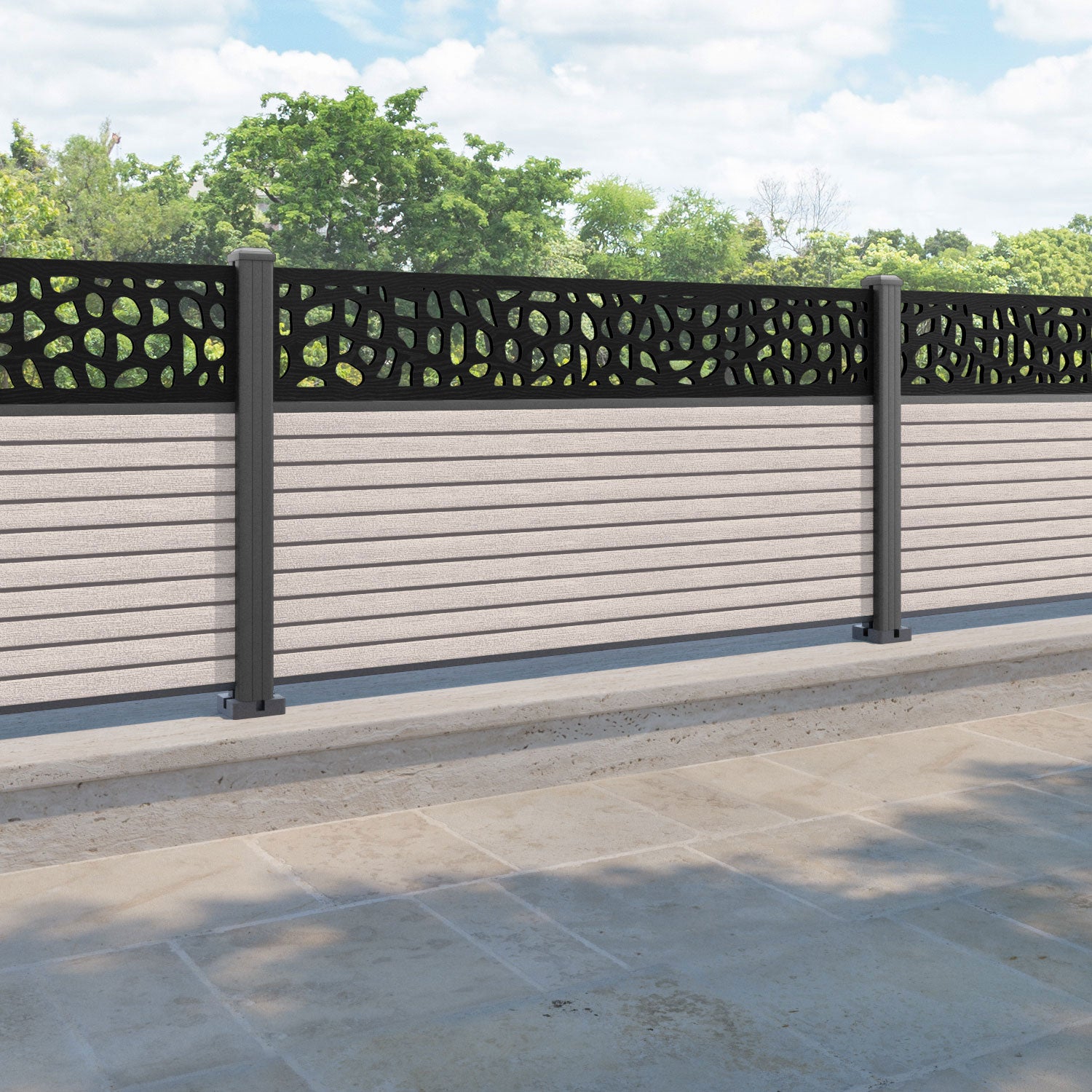 Hudson Pebble Fence Panel - Mid Stone - with our aluminium posts