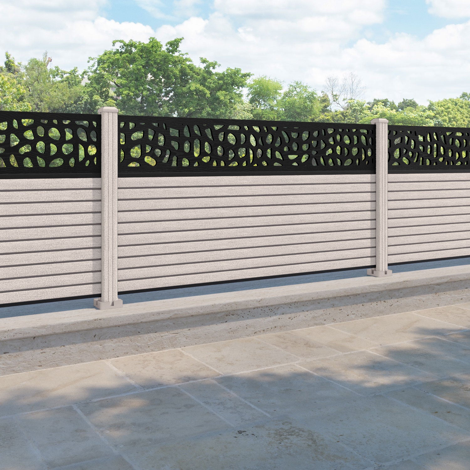 Hudson Pebble Fence Panel - Mid Stone - with our composite posts
