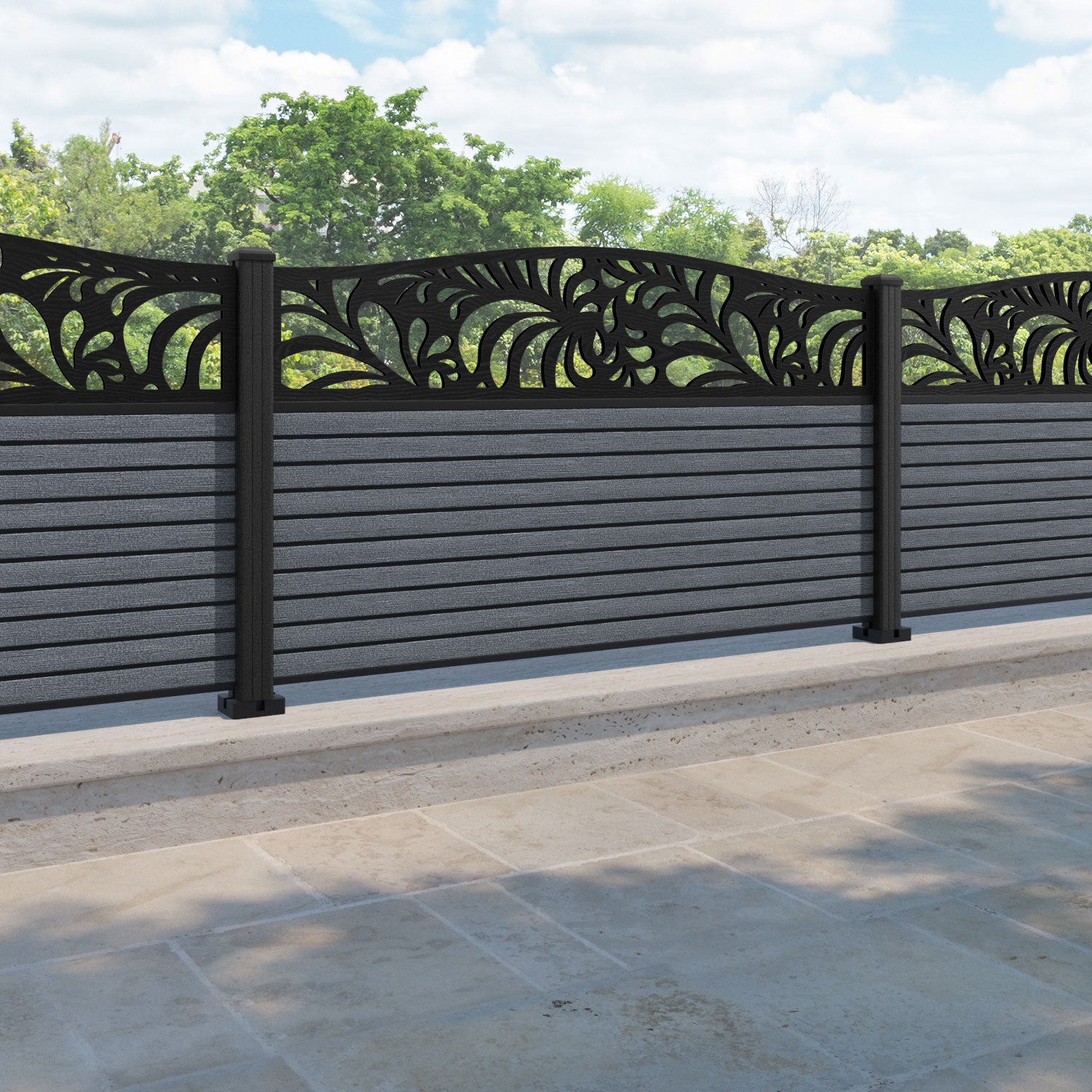 Hudson Petal Curved Top Fence Panel - Anthracite - with our composite posts