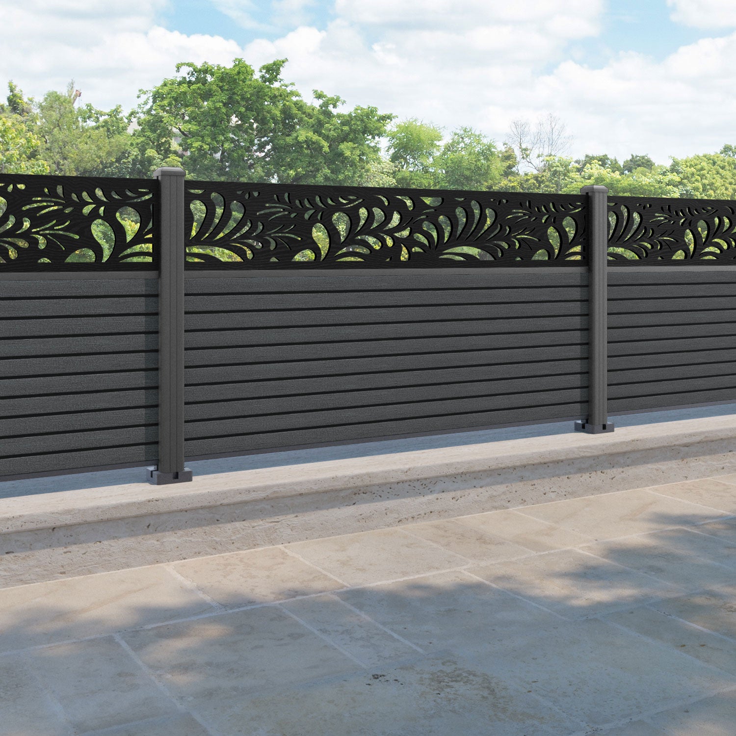 Hudson Petal Fence Panel - Dark Grey - with our aluminium posts