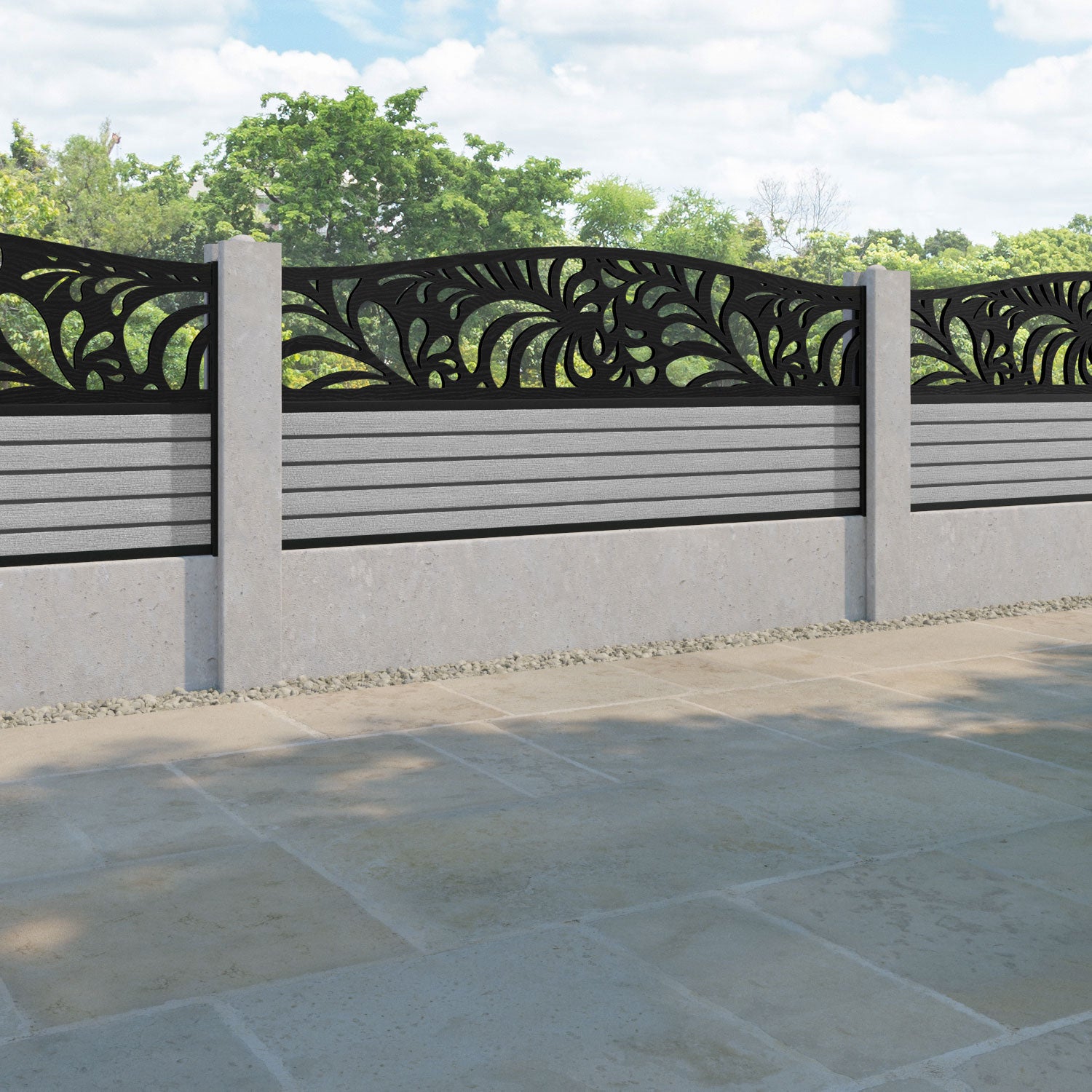 Hudson Petal Curved Top Fence Panel - Light Grey - for existing concrete posts