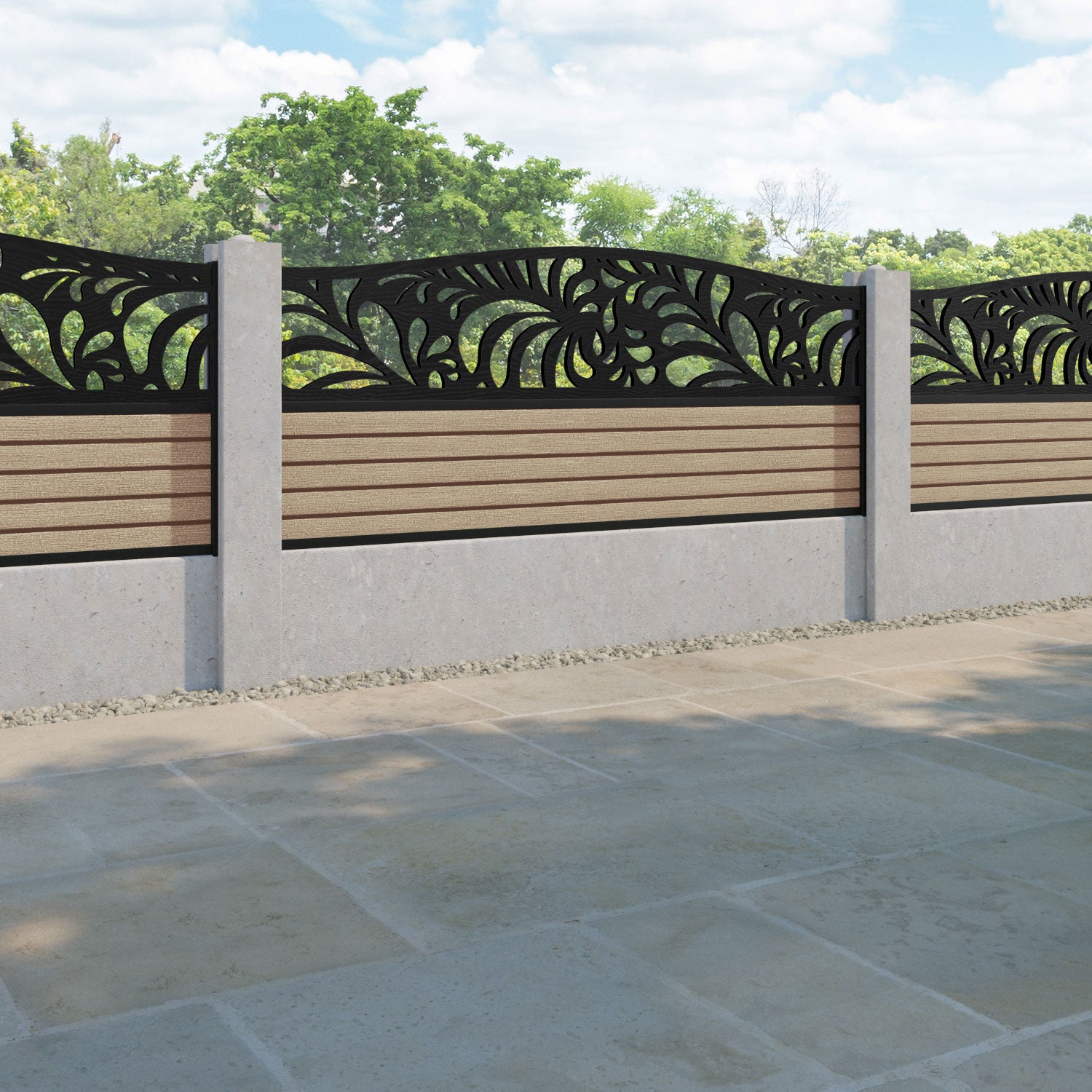 Hudson Petal Curved Top Fence Panel - Light Oak - for existing concrete posts