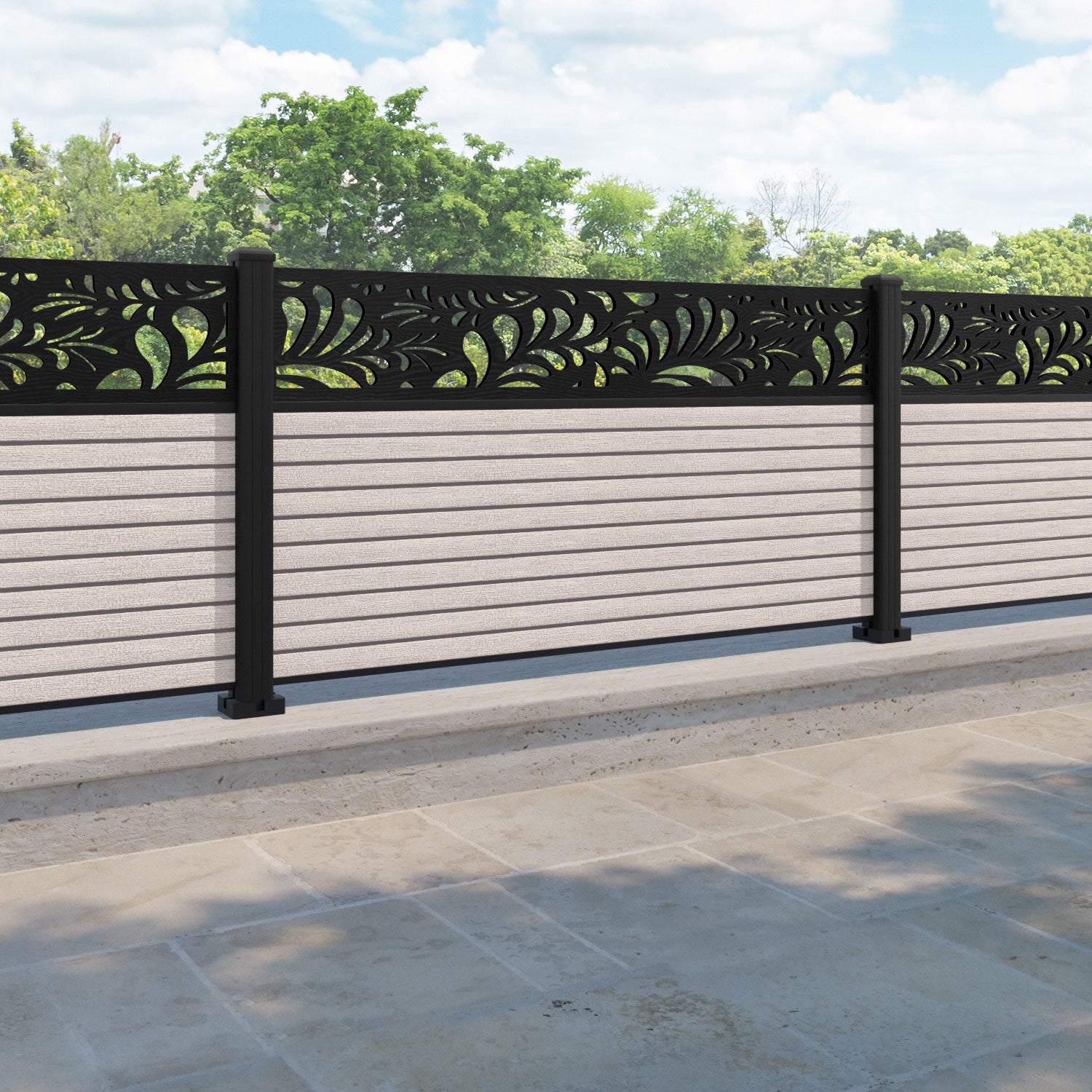 Hudson Petal Fence Panel - Mid Stone - with our aluminium posts