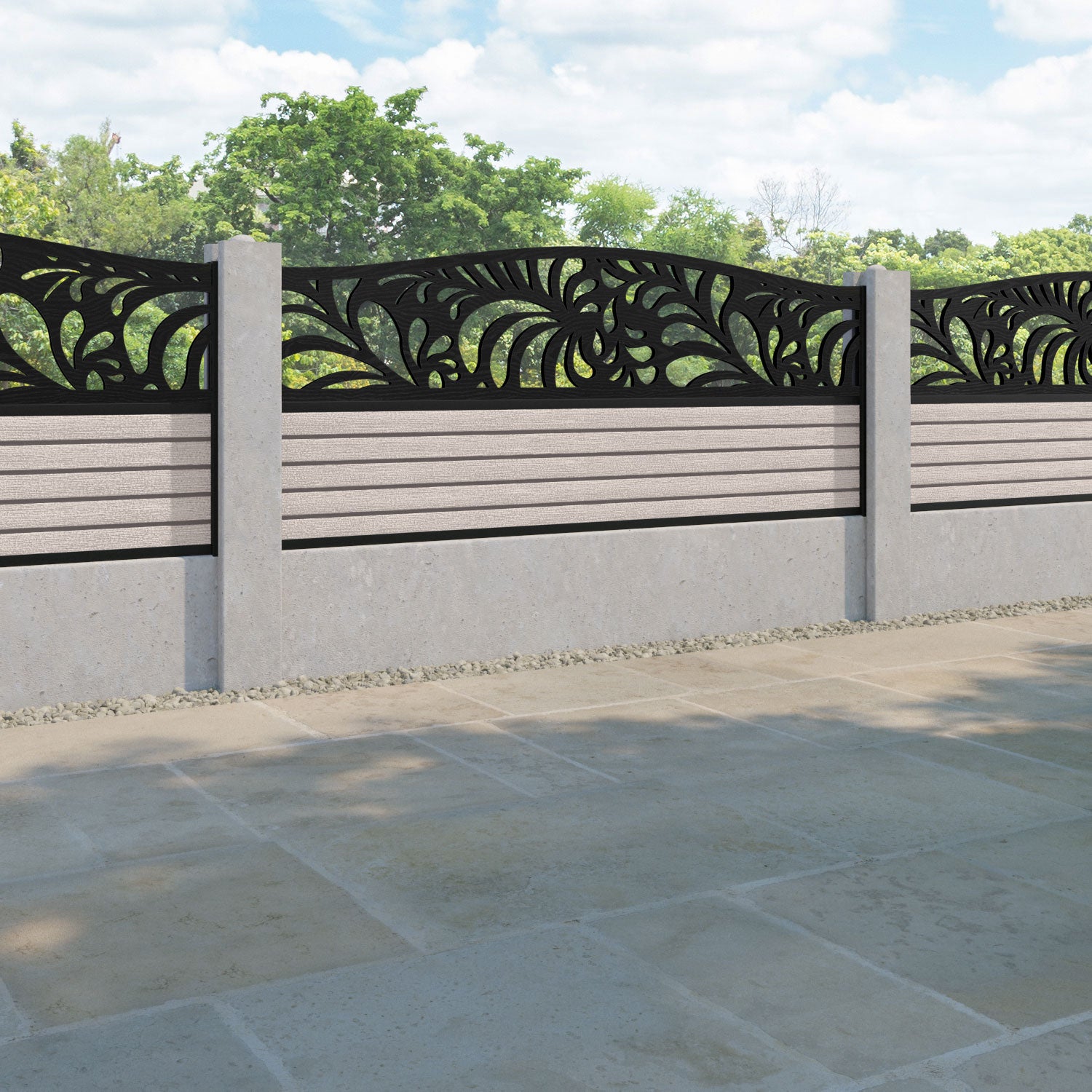 Hudson Petal Curved Top Fence Panel - Mid Stone - for existing concrete posts