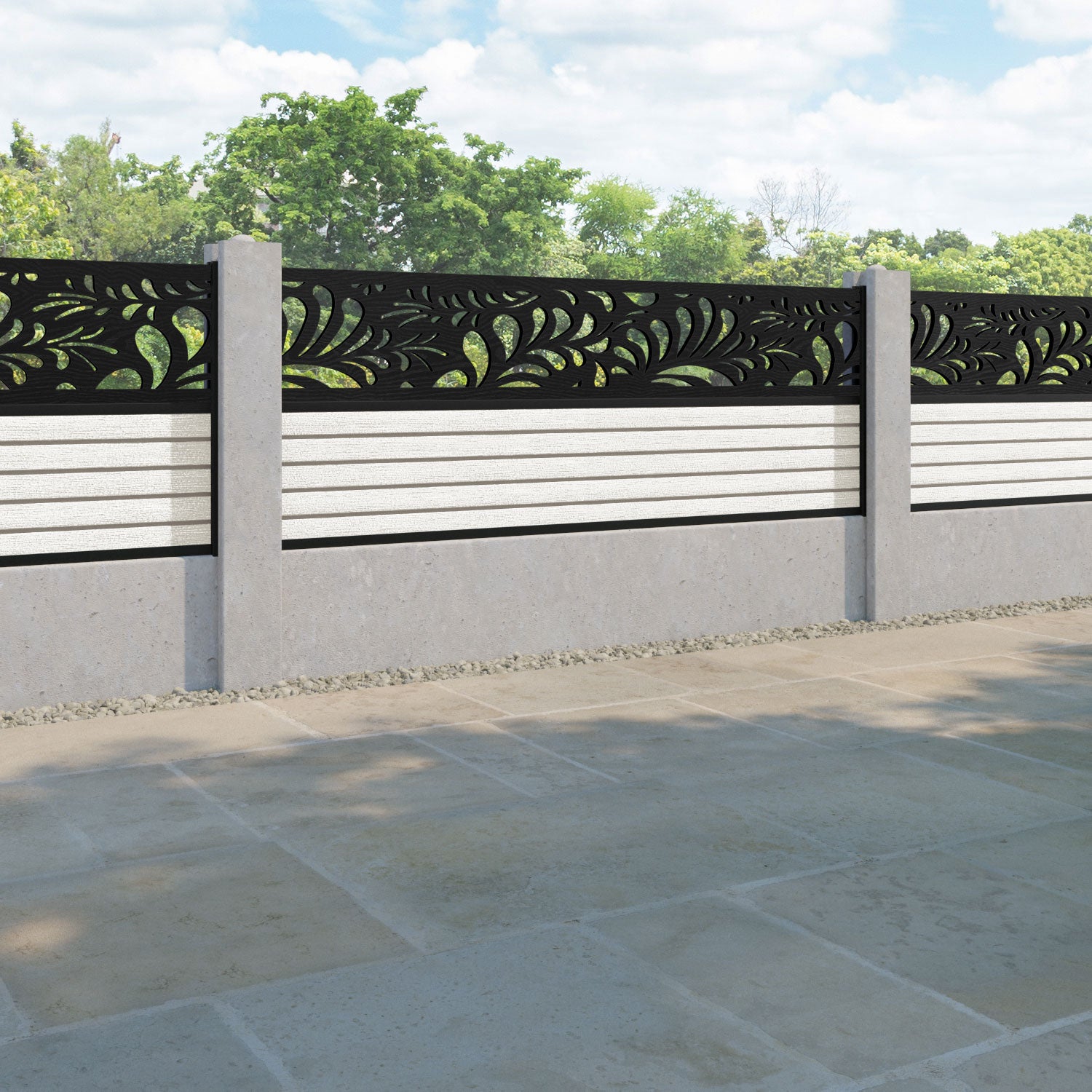 Hudson Petal Fence Panel - Light Stone - for existing concrete posts