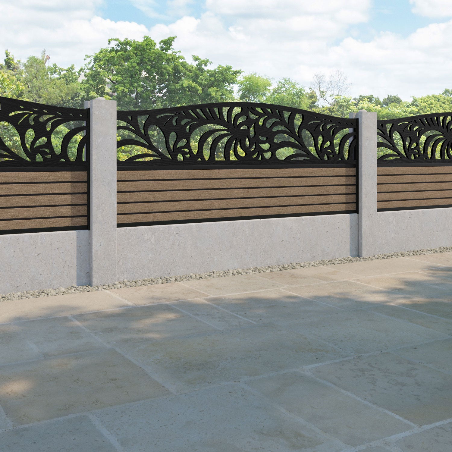 Hudson Petal Curved Top Fence Panel - Teak - for existing concrete posts