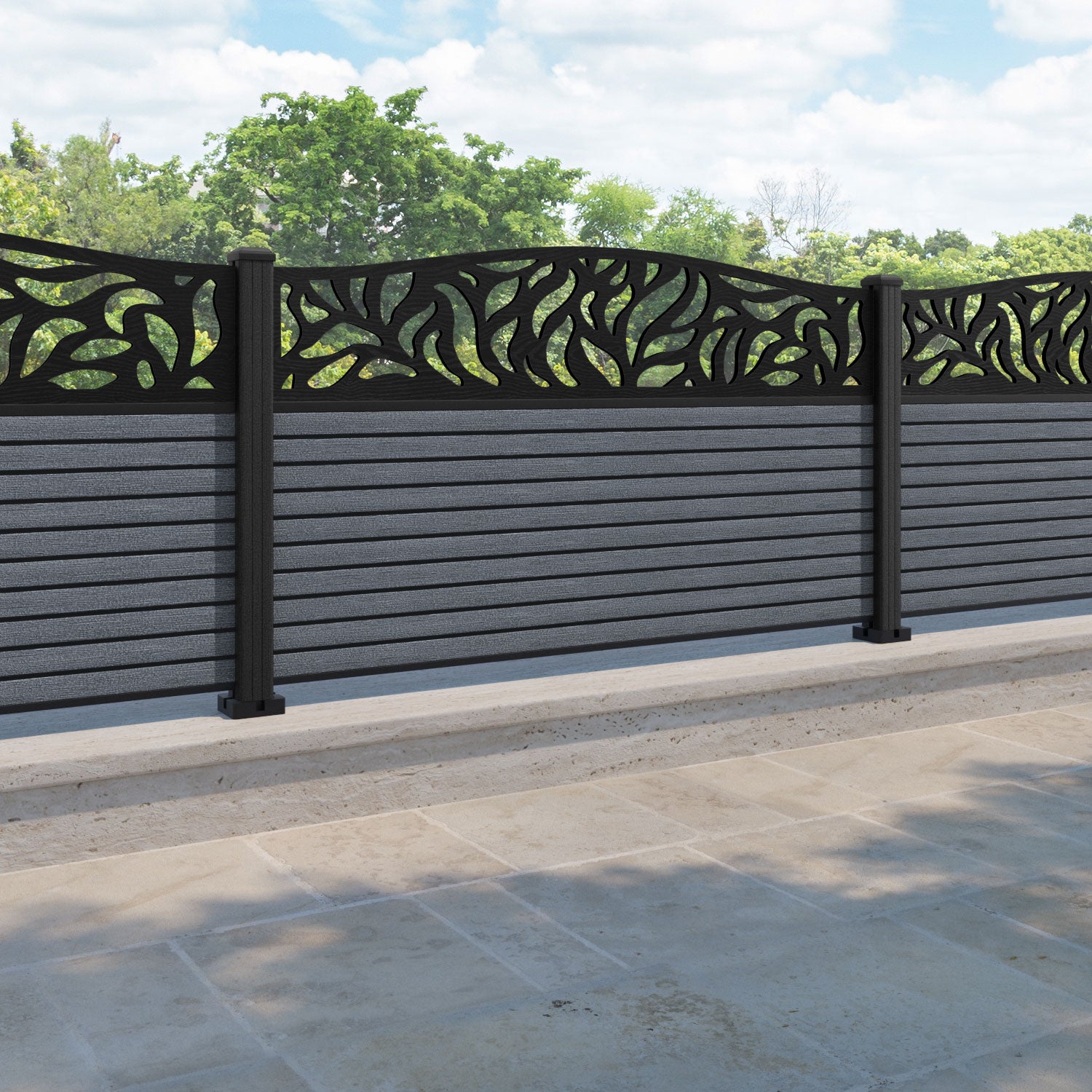 Hudson Plume Curved Top Fence Panel - Anthracite - with our composite posts