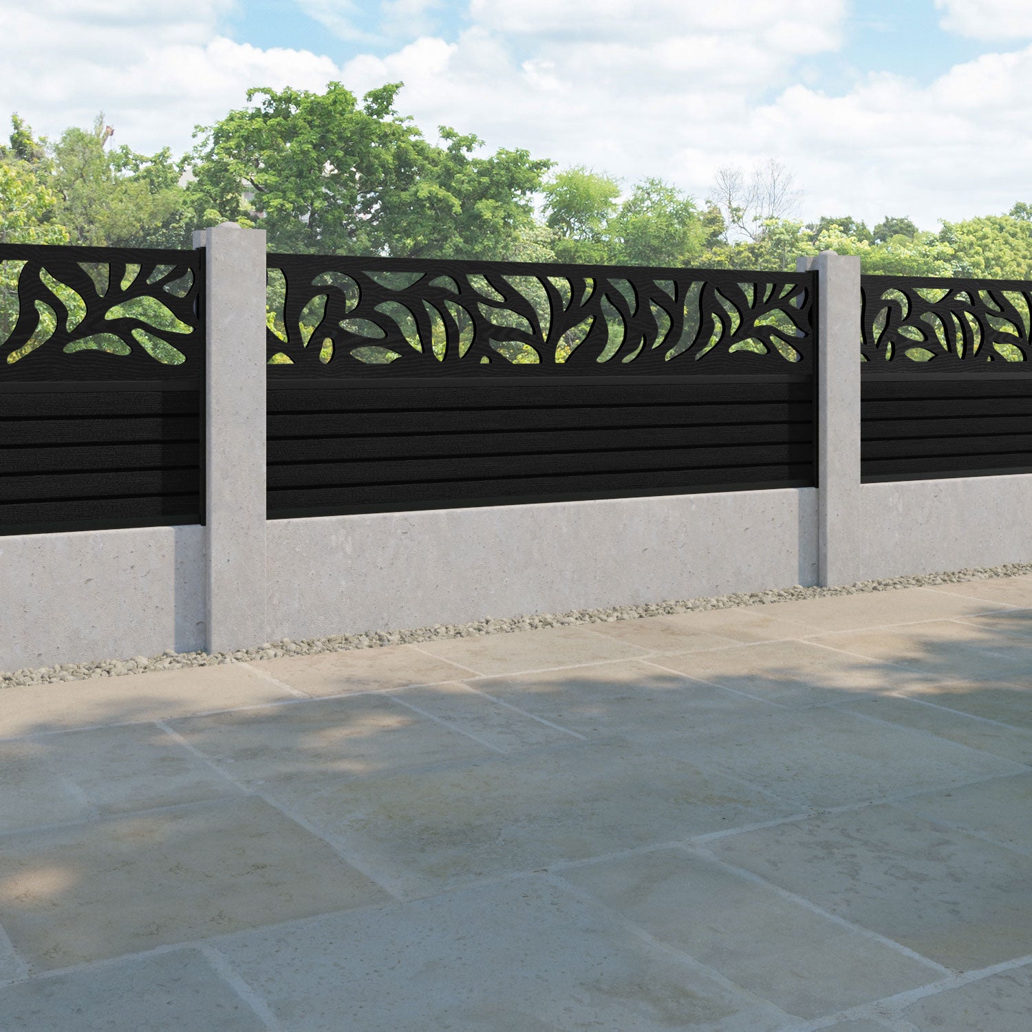 Hudson Plume Fence Panel - Black - for existing concrete posts
