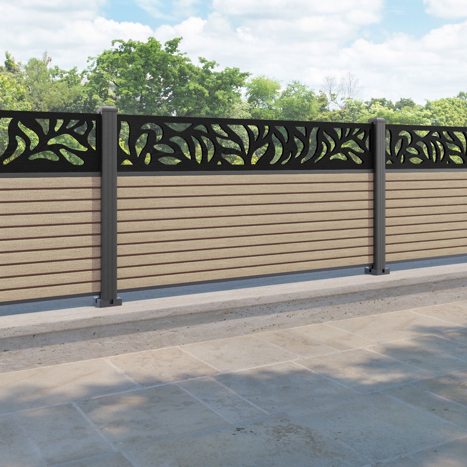 Hudson Plume Fence Panel - Light Oak - with our aluminium posts