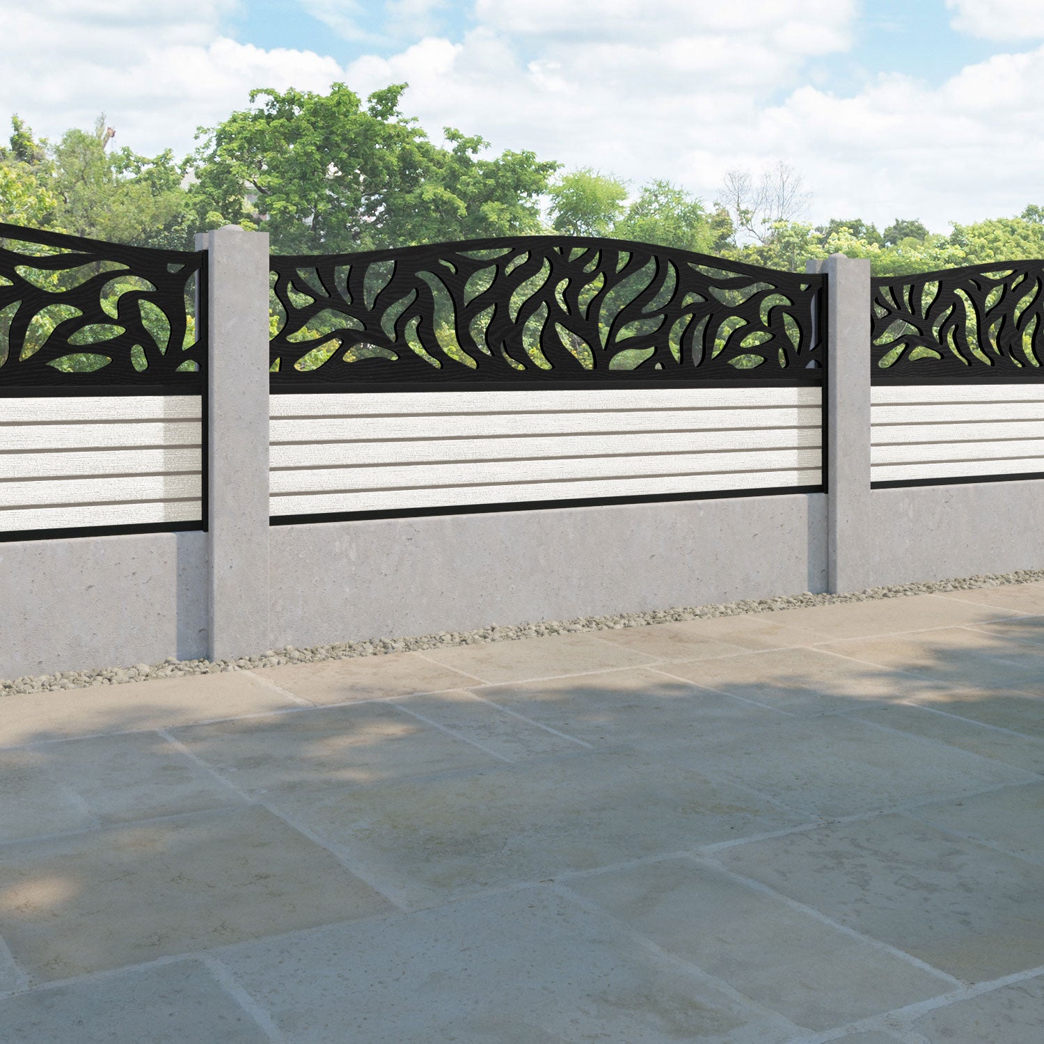 Hudson Plume Curved Top Fence Panel - Light Stone - for existing concrete posts
