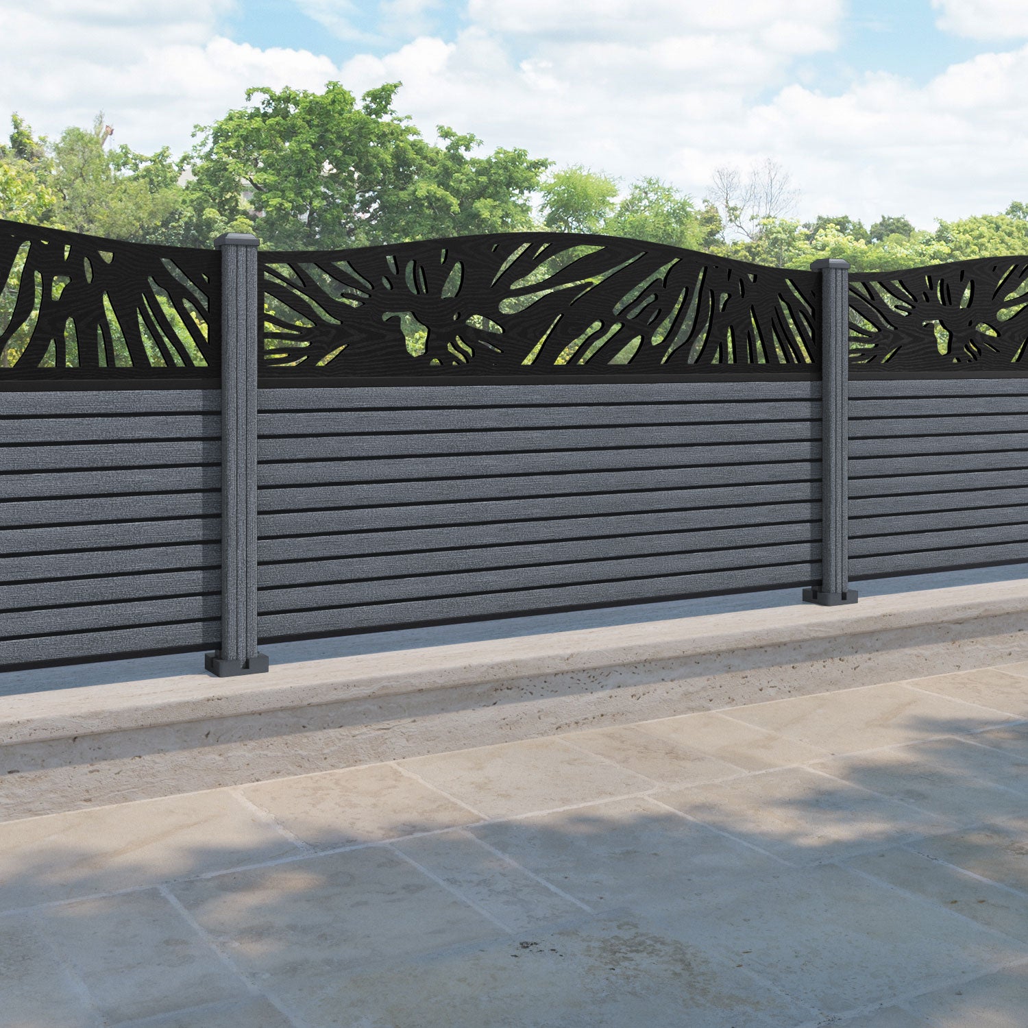 Hudson Poppy Curved Top Fence Panel - Anthracite - with our composite posts