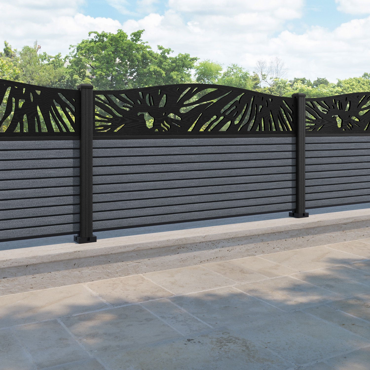 Hudson Poppy Curved Top Fence Panel - Anthracite - with our composite posts