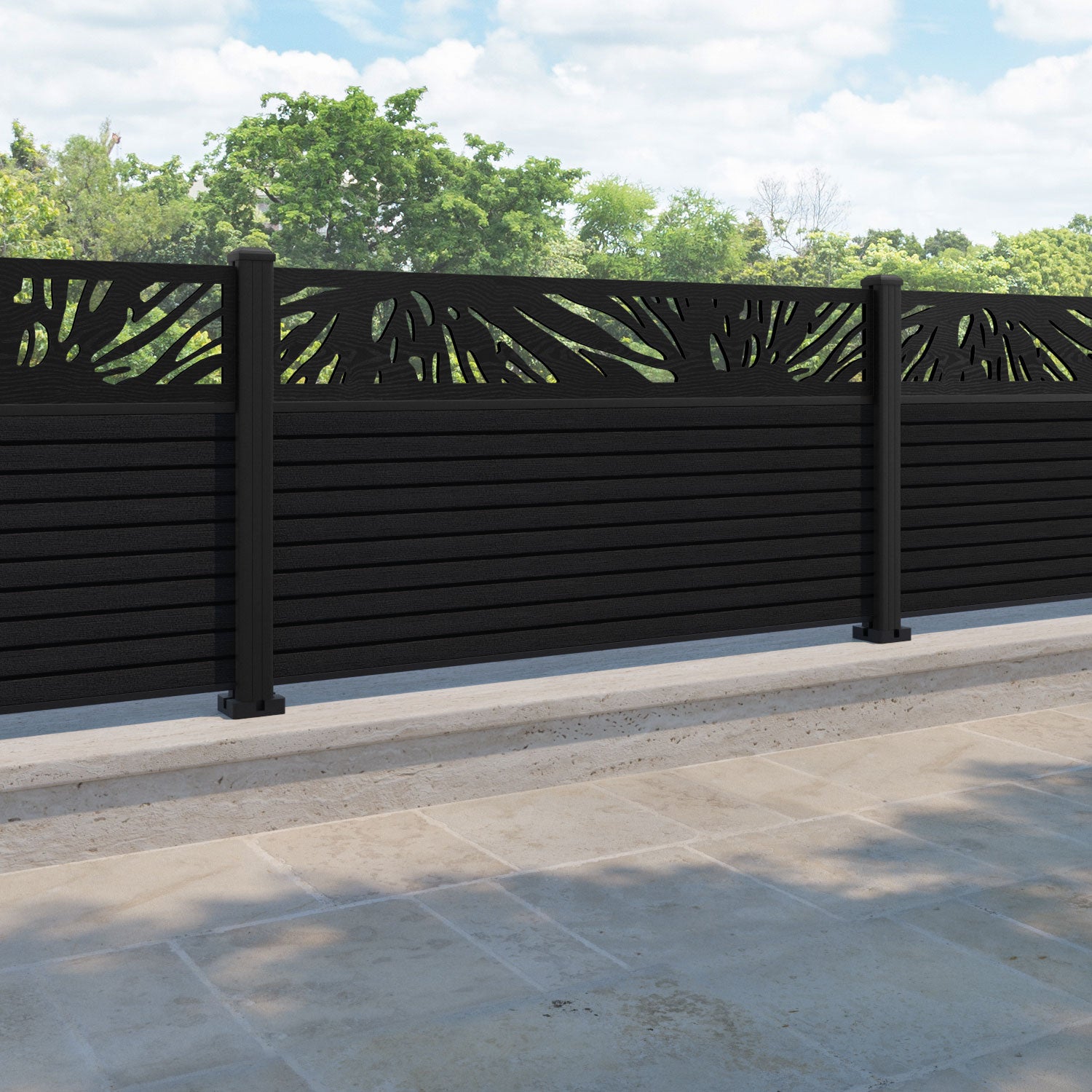 Hudson Poppy Fence Panel - Black - with our aluminium posts