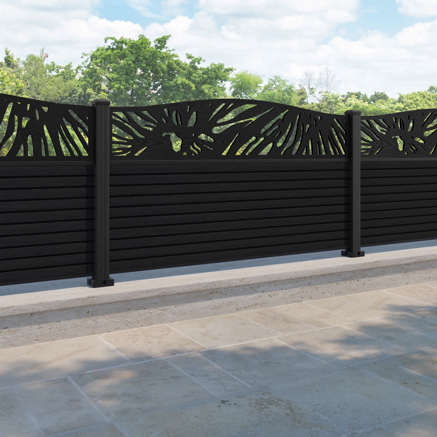 Hudson Poppy Curved Top Fence Panel - Black - with our composite posts
