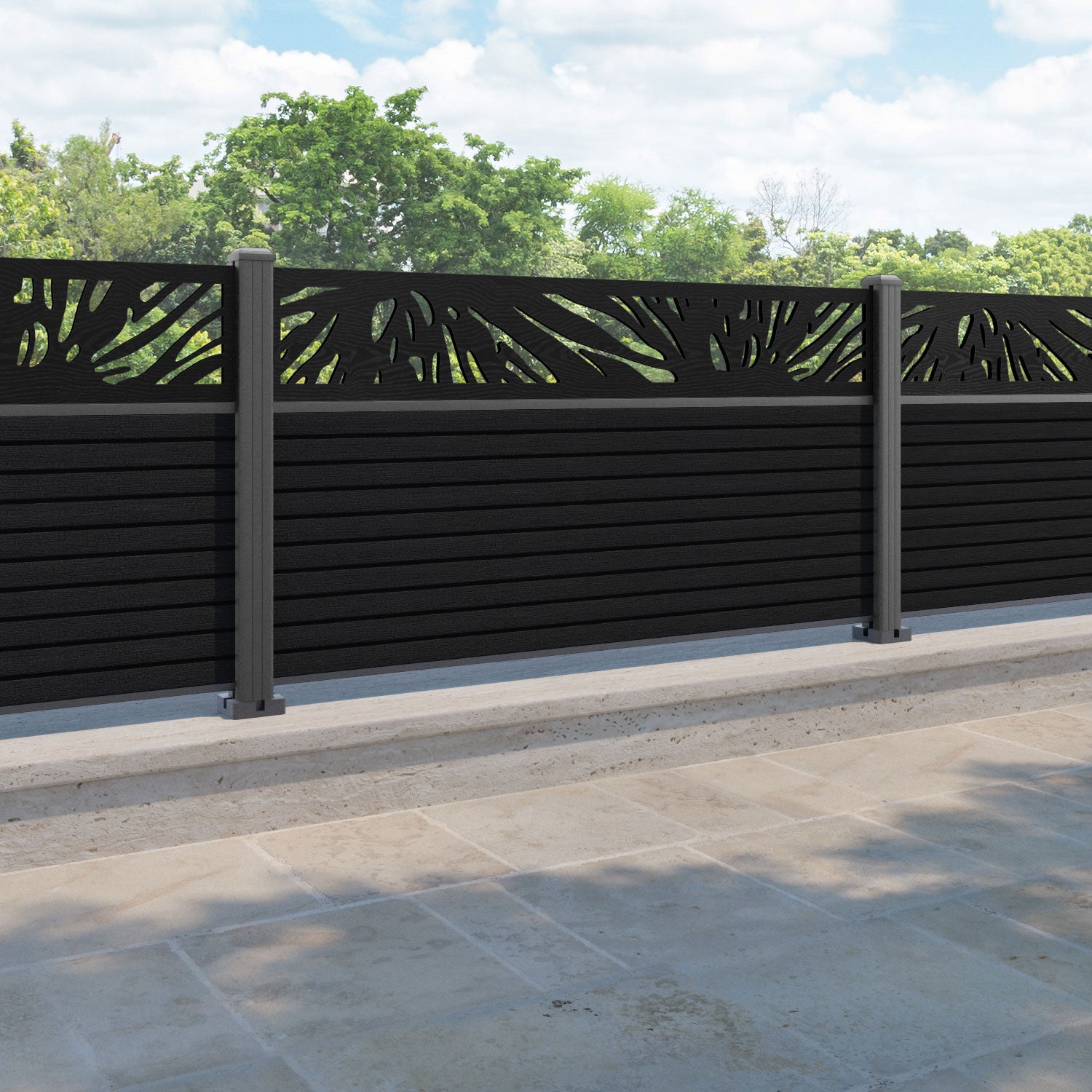 Hudson Poppy Fence Panel - Black - with our aluminium posts