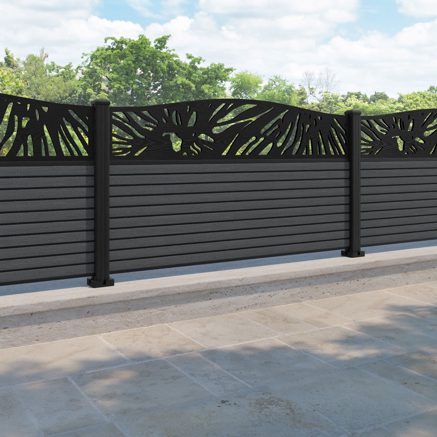 Hudson Poppy Curved Top Fence Panel - Dark Grey - with our composite posts