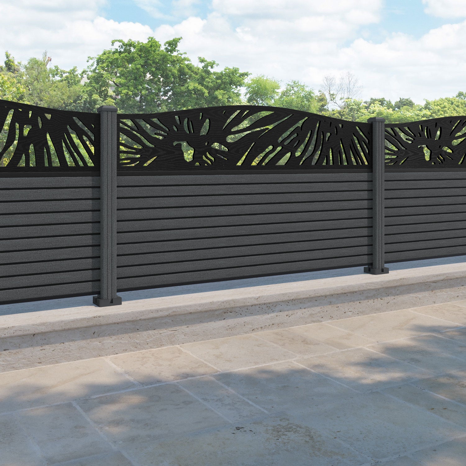 Hudson Poppy Curved Top Fence Panel - Dark Grey - with our composite posts