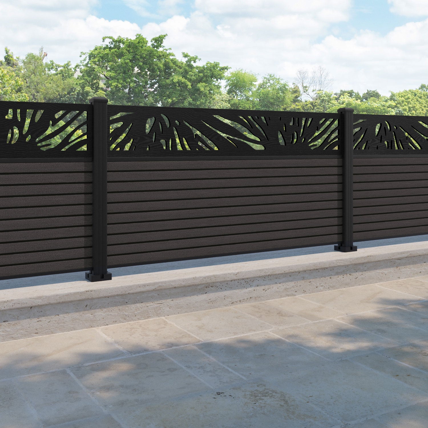 Hudson Poppy Fence Panel - Dark Oak - with our aluminium posts