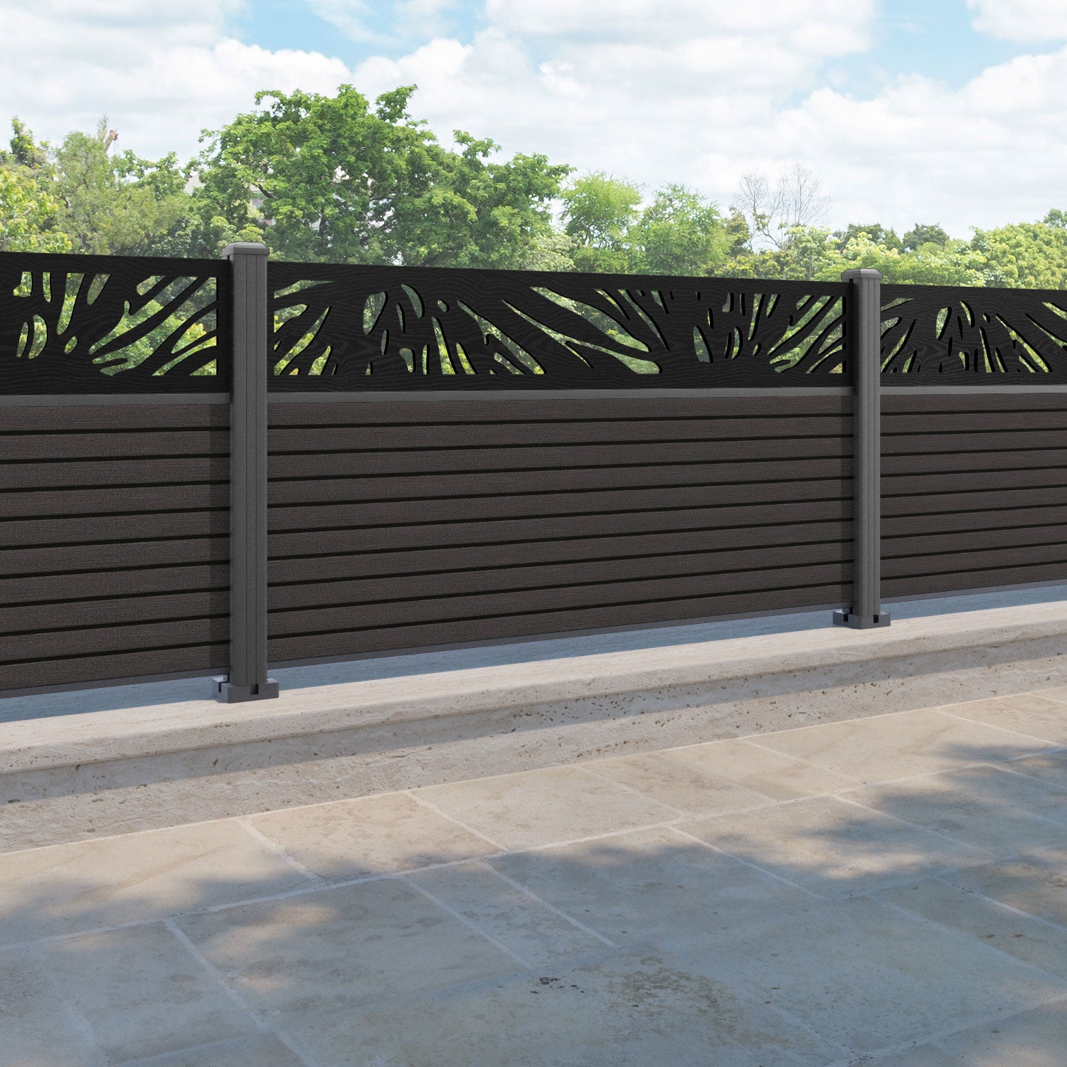 Hudson Poppy Fence Panel - Dark Oak - with our aluminium posts
