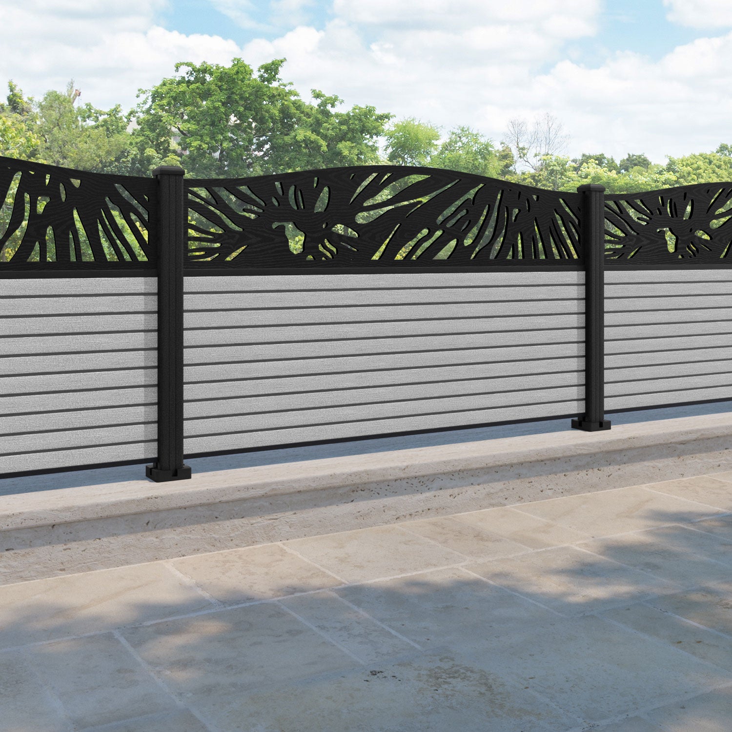Hudson Poppy Curved Top Fence Panel - Light Grey - with our composite posts