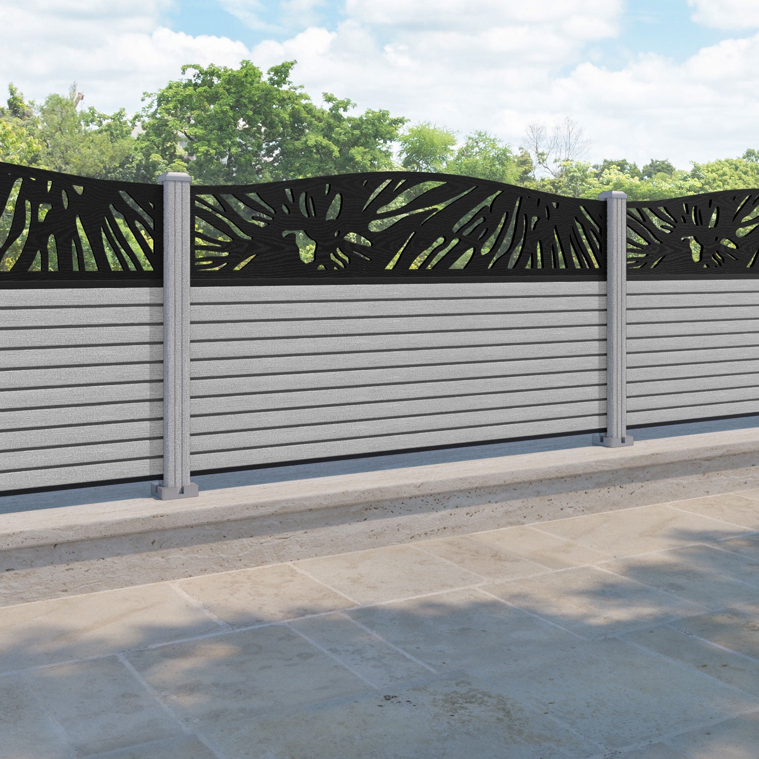 Hudson Poppy Curved Top Fence Panel - Light Grey - with our composite posts