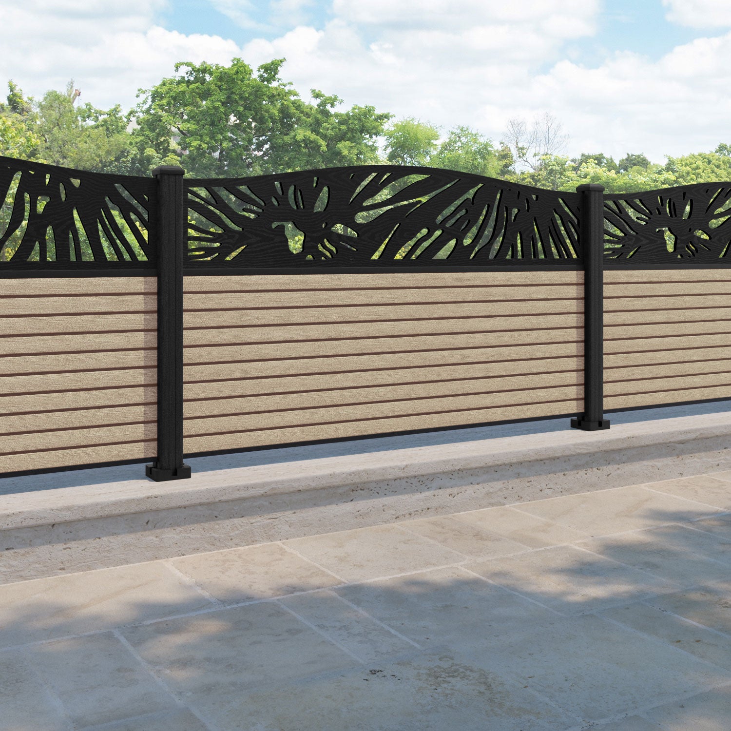 Hudson Poppy Curved Top Fence Panel - Light Oak - with our composite posts