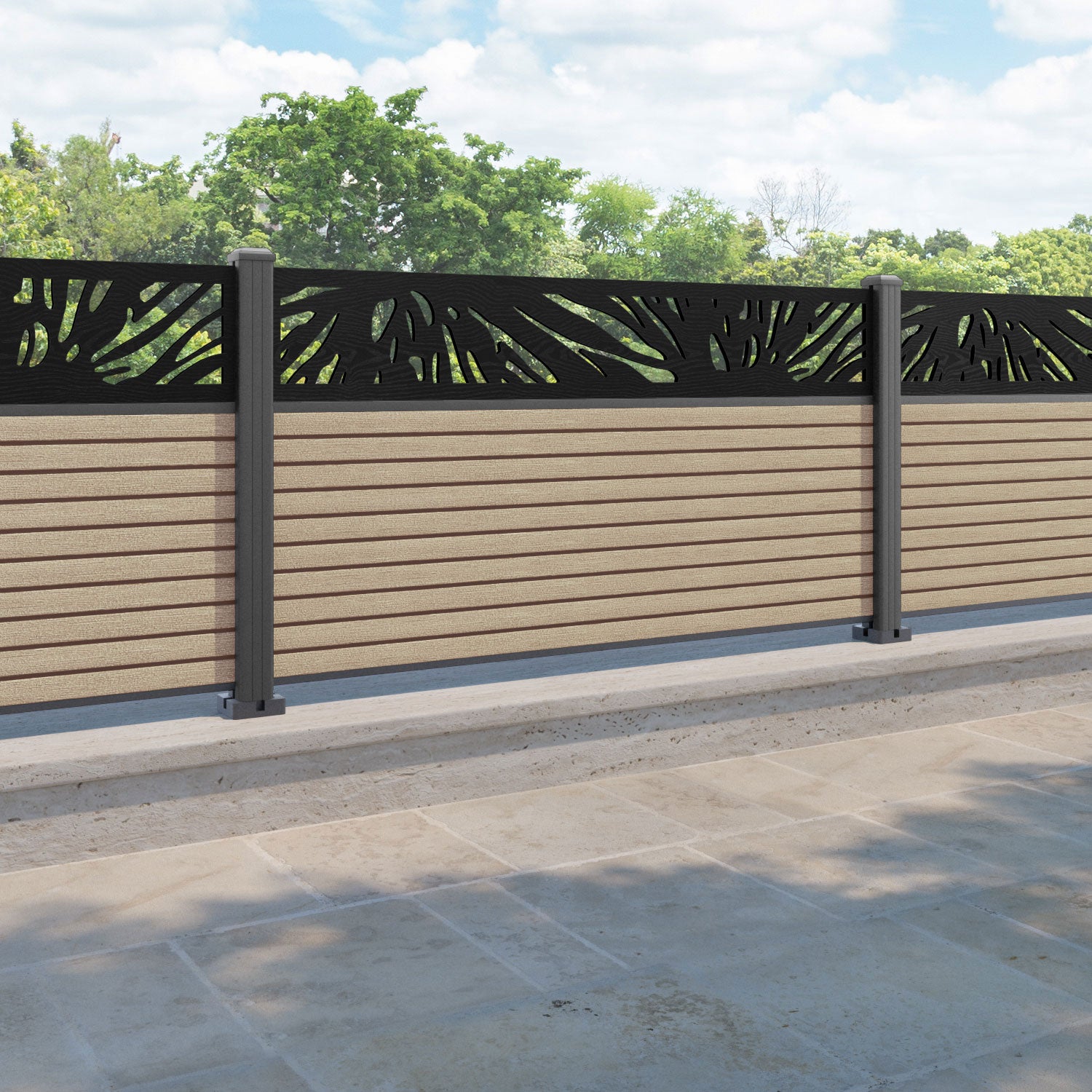 Hudson Poppy Fence Panel - Light Oak - with our aluminium posts