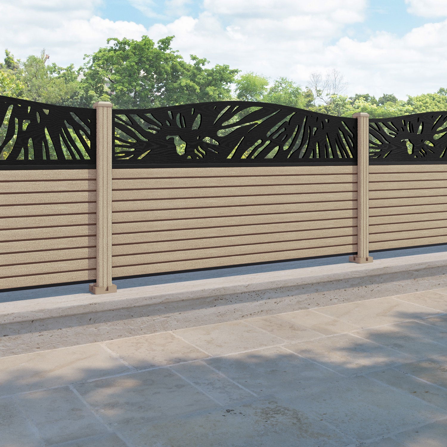 Hudson Poppy Curved Top Fence Panel - Light Oak - with our composite posts