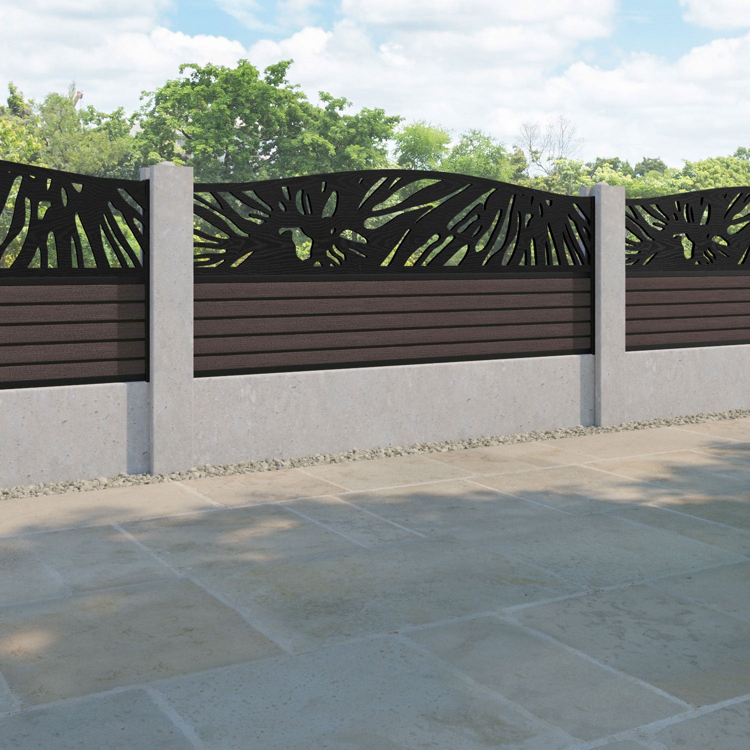 Hudson Poppy Curved Top Fence Panel - Mid Brown - for existing concrete posts