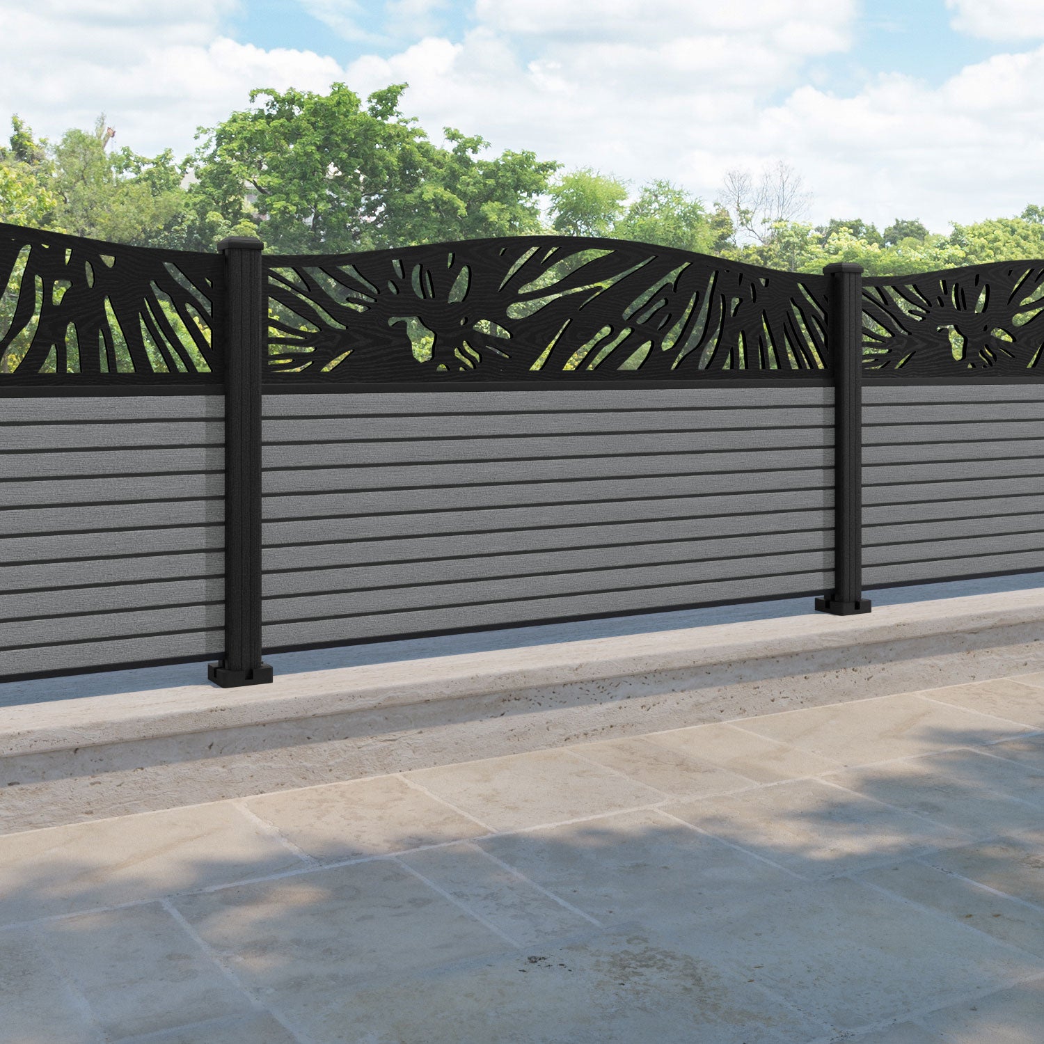 Hudson Poppy Curved Top Fence Panel - Mid Grey - with our composite posts