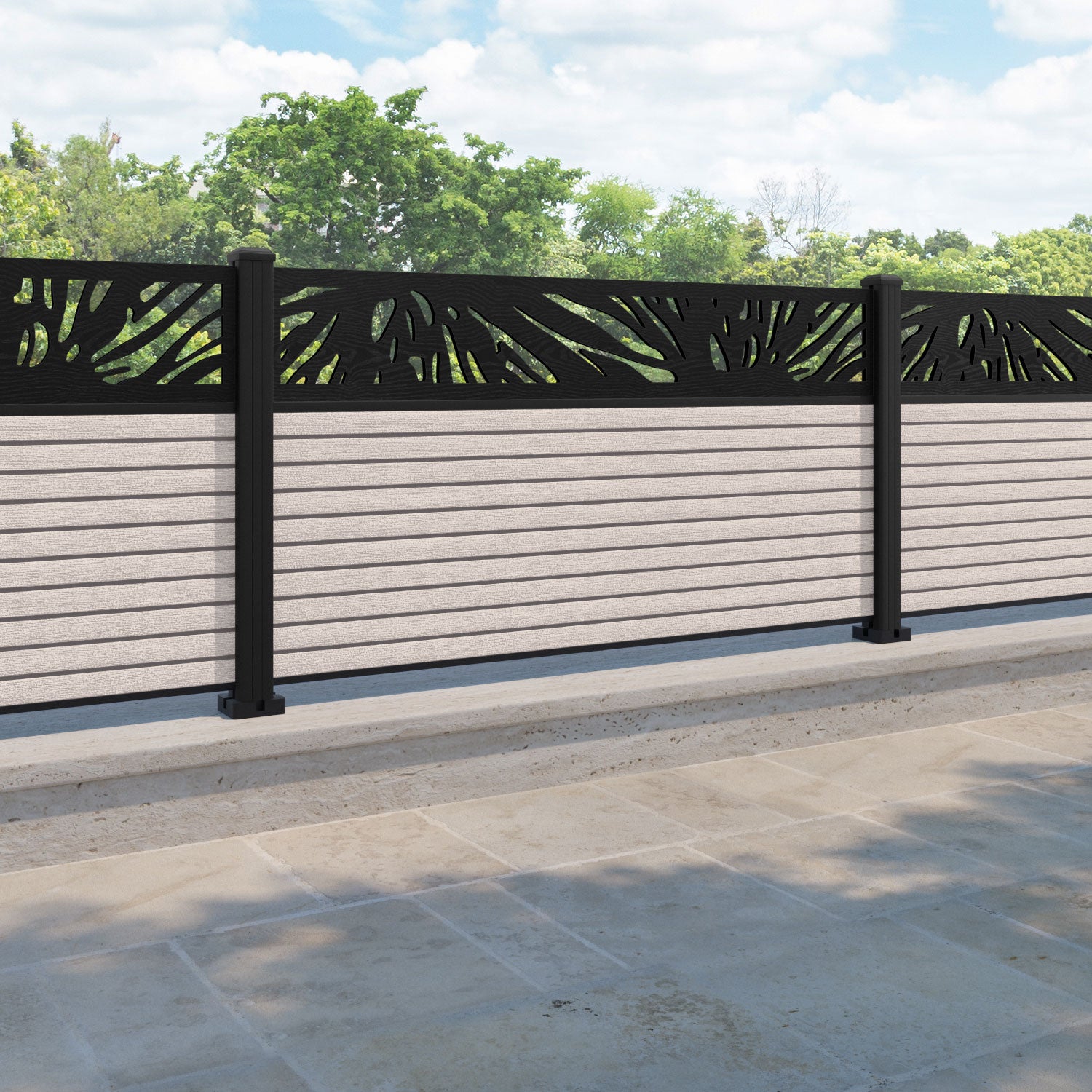 Hudson Poppy Fence Panel - Mid Stone - with our aluminium posts