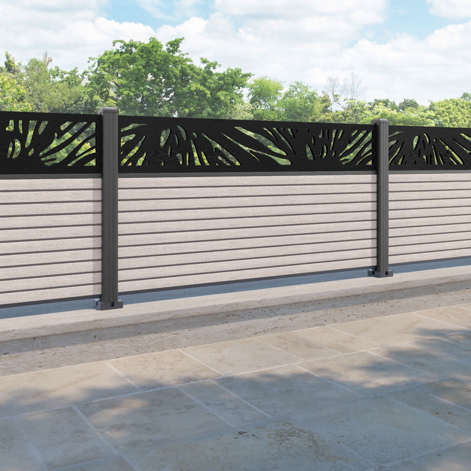 Hudson Poppy Fence Panel - Mid Stone - with our aluminium posts