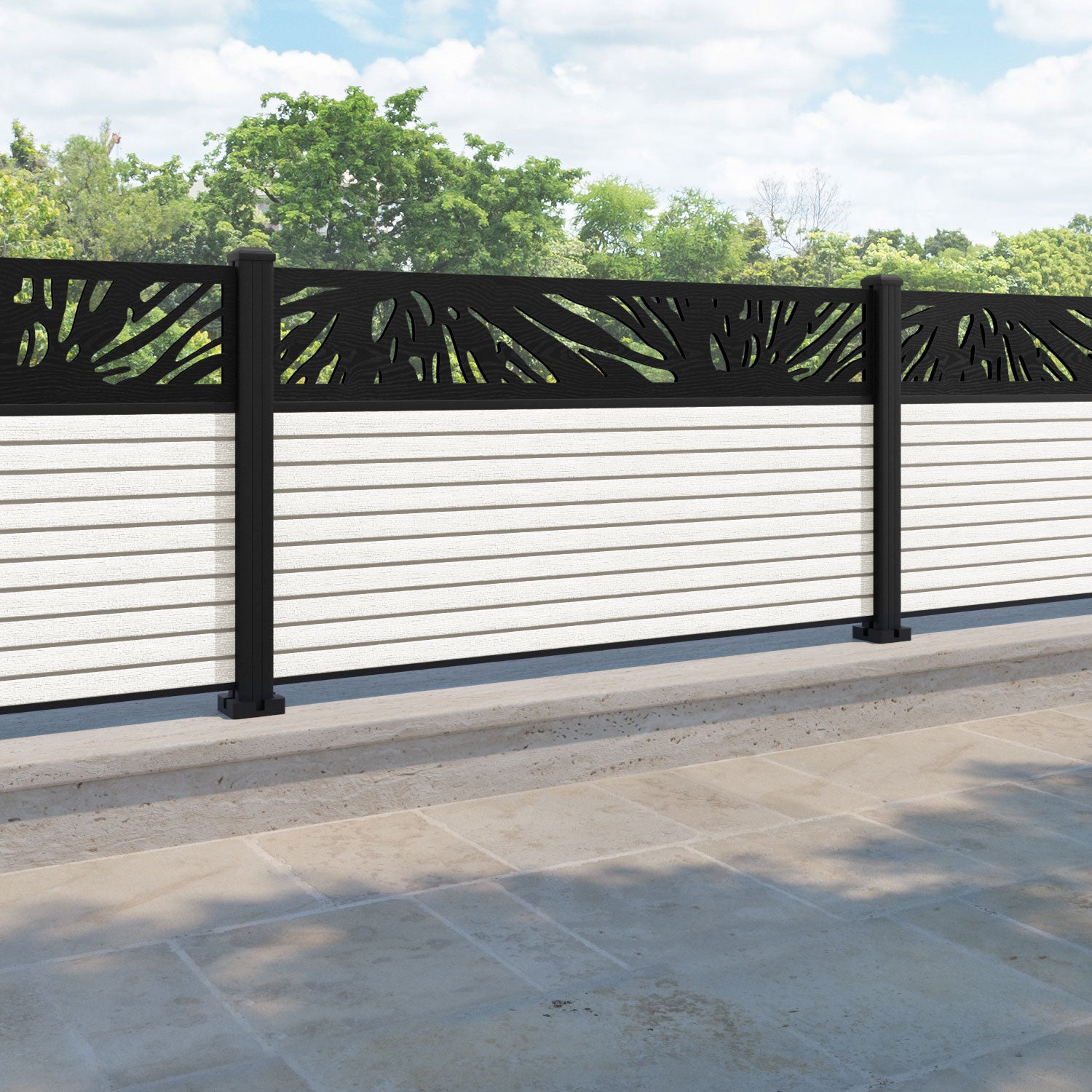 Hudson Poppy Fence Panel - Light Stone - with our aluminium posts