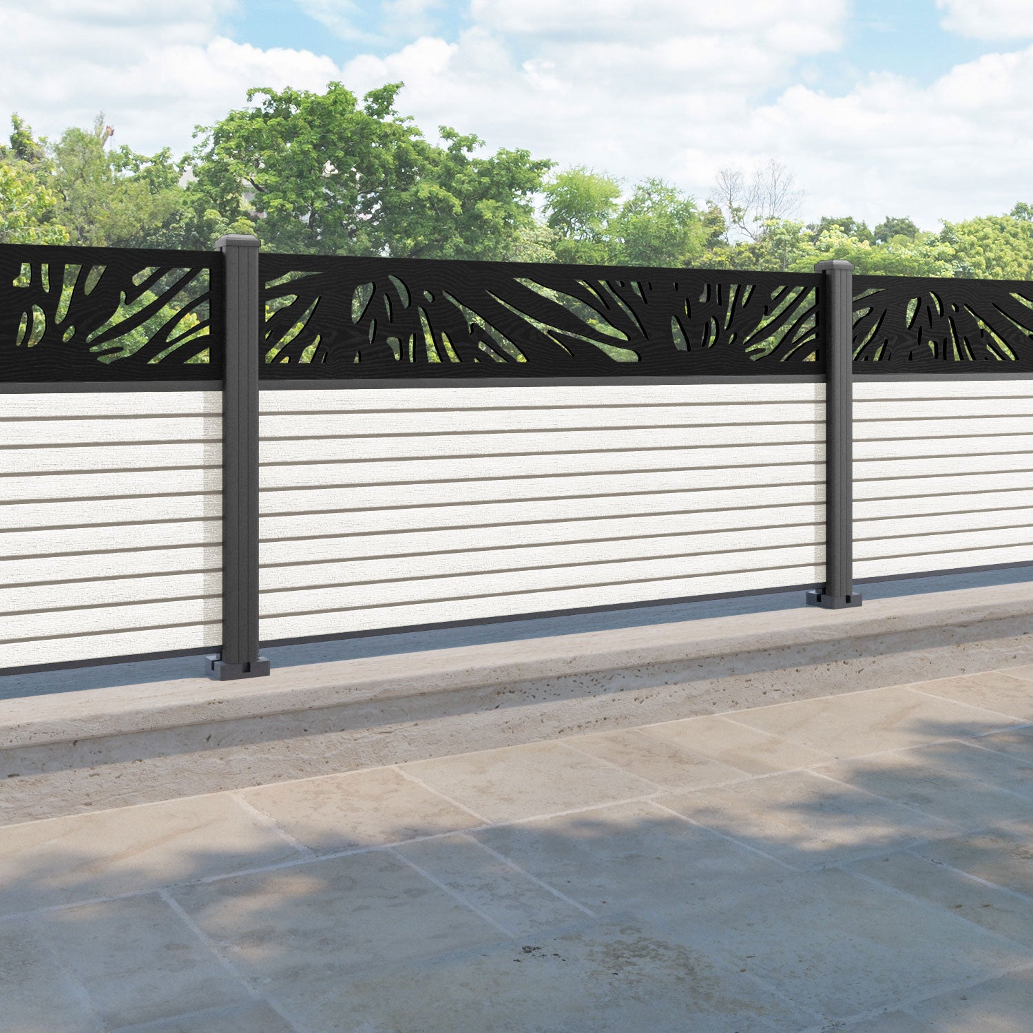 Hudson Poppy Fence Panel - Light Stone - with our aluminium posts